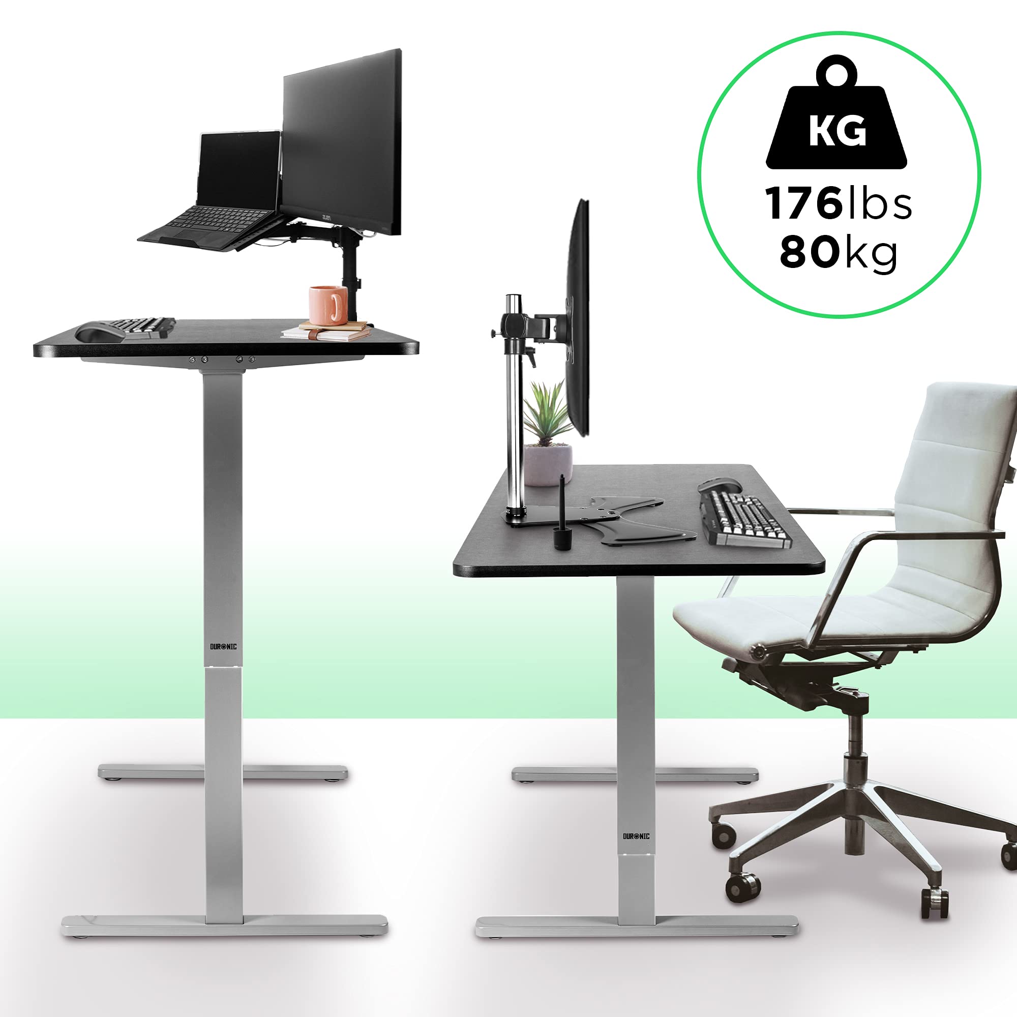 Duronic TM12 GY Schreibtisch Tischgestell | Elektrisch höhenverstellbar bis 120 cm | Gestell für Tischplatten bis 140 cm | Tischbein stufenlos mit 1 Motor | 2 Memory Slots | Computertisch Home Office