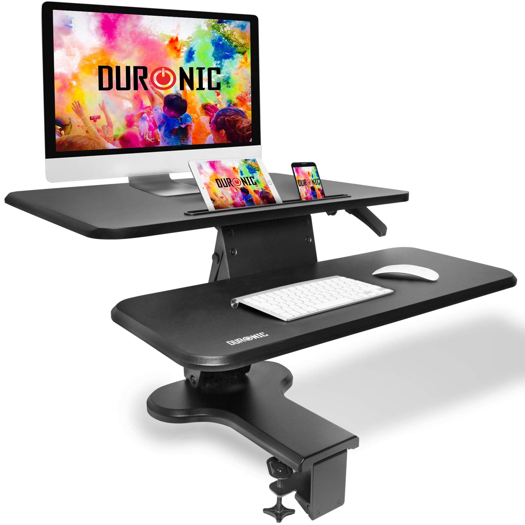 Duronic DM05D13 Computertisch | Workstation 64 x 46 cm mit Tastaturablage | Schreibtischaufsatz höhenverstellbar 12 bis 42 cm | Stehpult zum festklemmen an Tischkante | Sitz-Steh Schreibtisch bis 8 kg