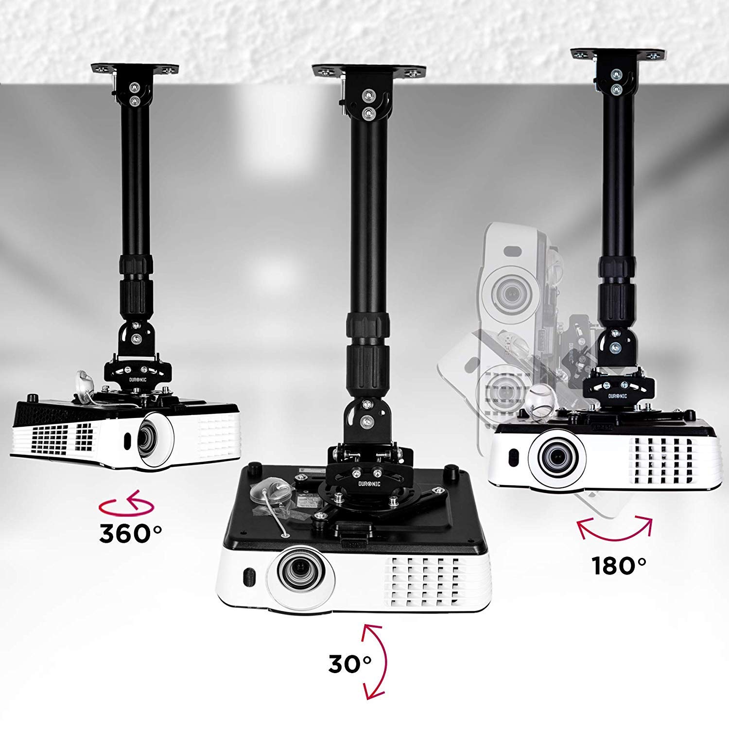 Duronic PB04XL Beamer Halterung | Projektor Deckenhalterung | Universal Wandhalterung | Halterung für Video-Projektor | drehbar und schwenkbar | Heimkino | Traglast bis zu 13,6 kg | 360° Rotation