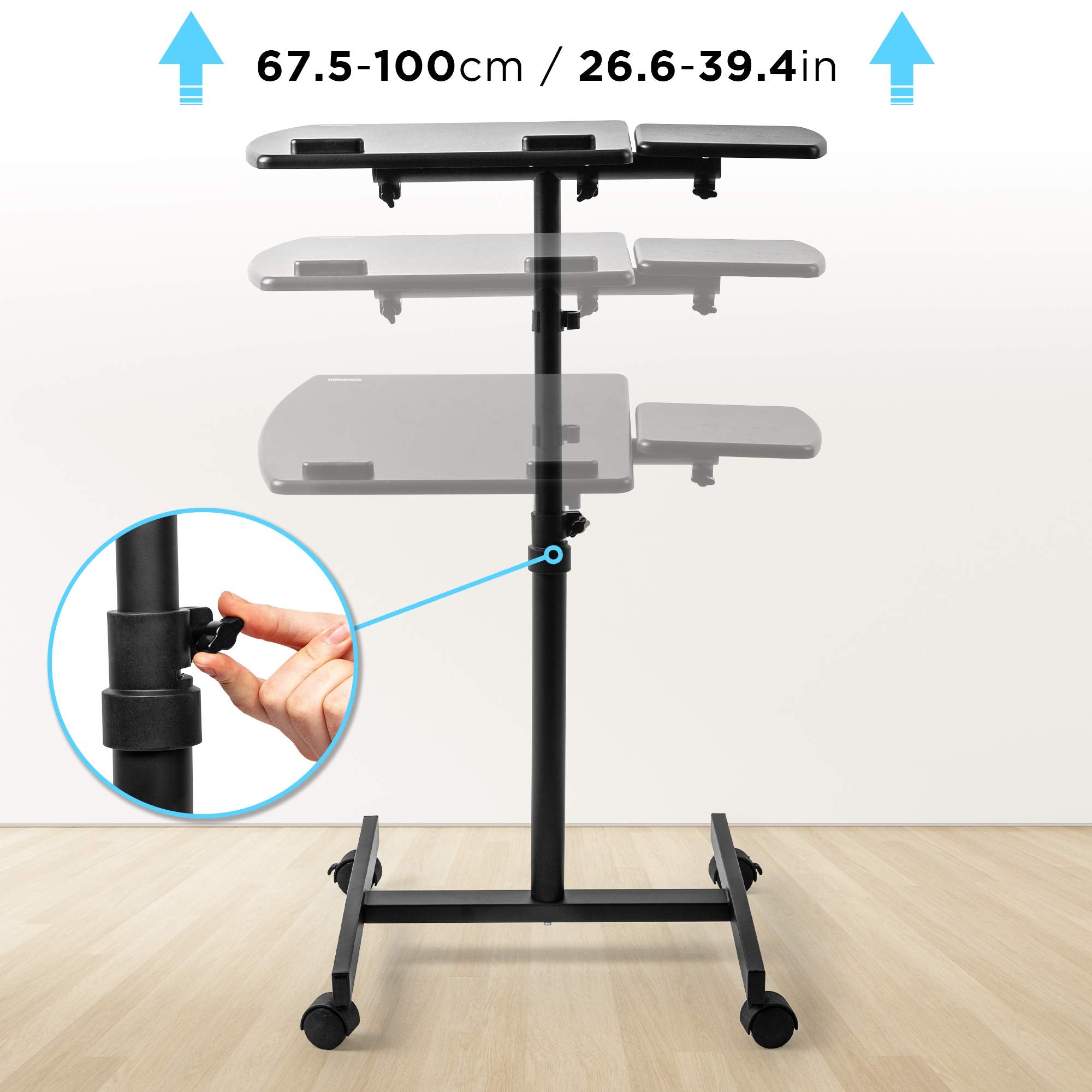 Duronic WPS17 Arbeitstisch | Laptoptisch 40 x 44 cm bis 10 kg | Computertisch mit Rollen und Mausablage | Höhenverstellbarer Projektortisch für Beamer | Sitz-Stehtisch Schreibtisch Rolltisch Zuhause