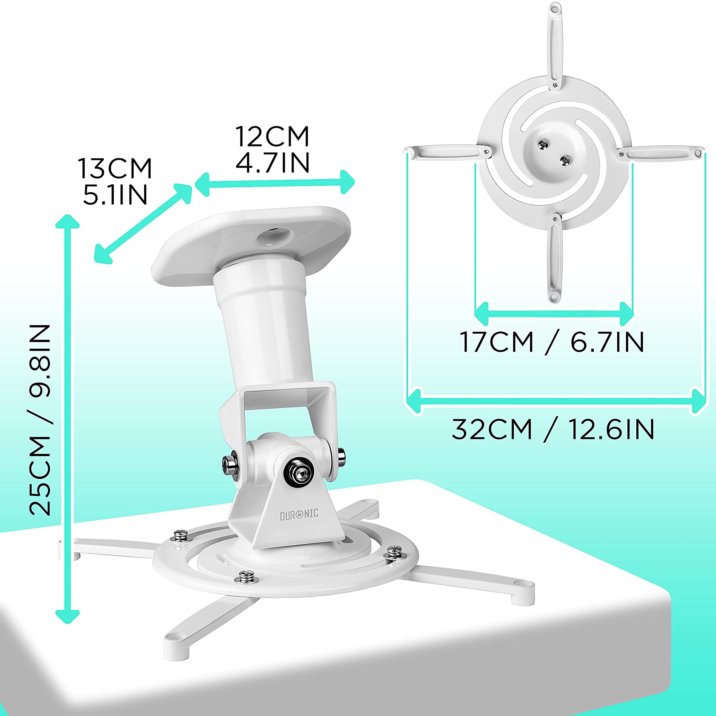 Duronic PB07XB Beamer Halterung | Projektor Halterung | Universal Wandhalterung | Halterung für Video-Projektor | drehbar und schwenkbar | Heimkino | Traglast bis zu 10 kg | 360° Rotation