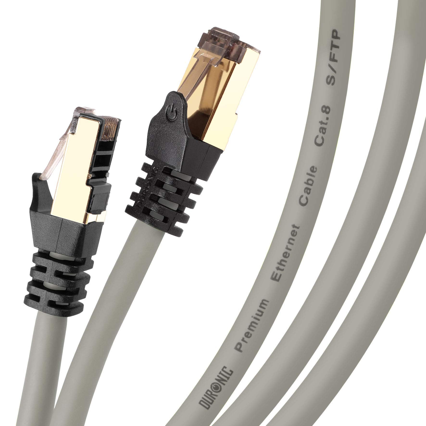 Duronic CAT8 GY 1 m Ethernet-Kabel | 40 Gbps Netzwerkabel | RJ45 Gigabit LAN Kabel Cat 8 | Patch Kabel 2000 MHz S/FTP Schirmung | TV Streaming Router Modem Switch Internetkabel 10 100 1000 Mbit