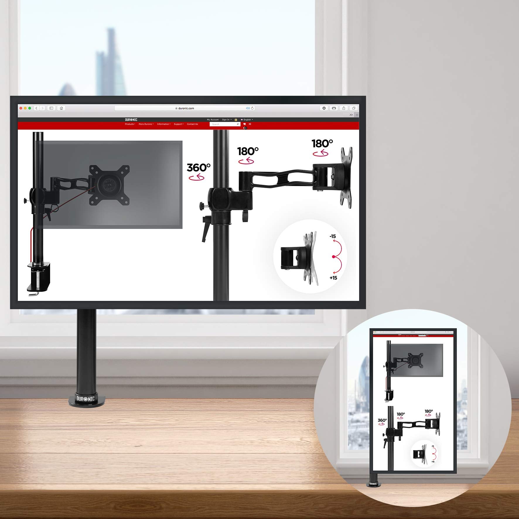 Duronic DM251X2 Monitor-Halterung 1 Monitor für 13-27 Zoll Flach & Curved Bildschirm-Halterung 8kg, Monitor Tischhalterung Höhenverstellbar Neigbar Schwenkbar Drehbar, Vesa halterung, Monitor-Arm
