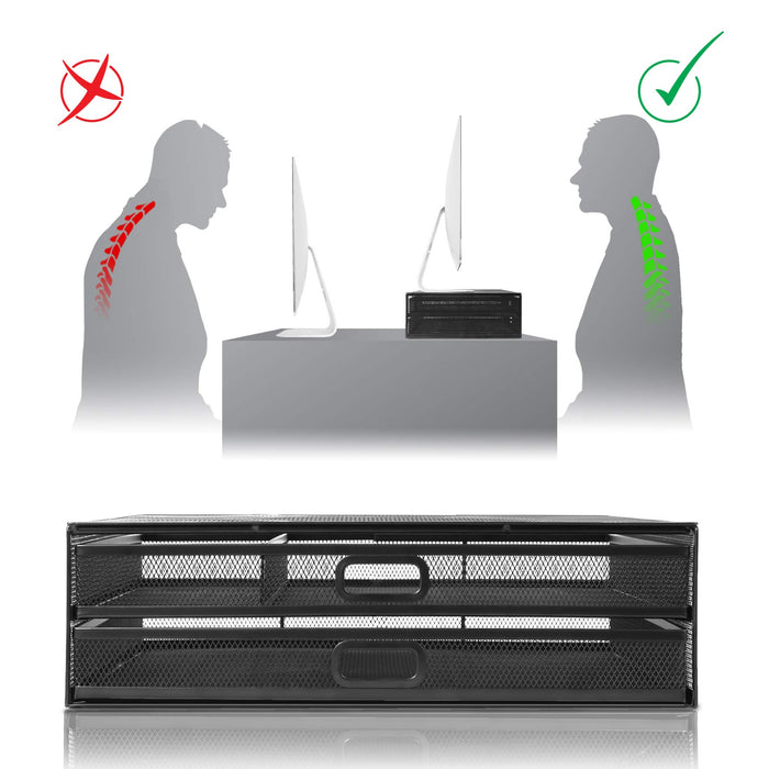 Duronic DM073 Bildschirmerhöhung mit 2 Schublade - 10 kg Kapazität - Ergonomische Monitorhalterung Schwarz - Monitorerhöhung 40 cm x 30 cm - Notebookständer - TV Ständer