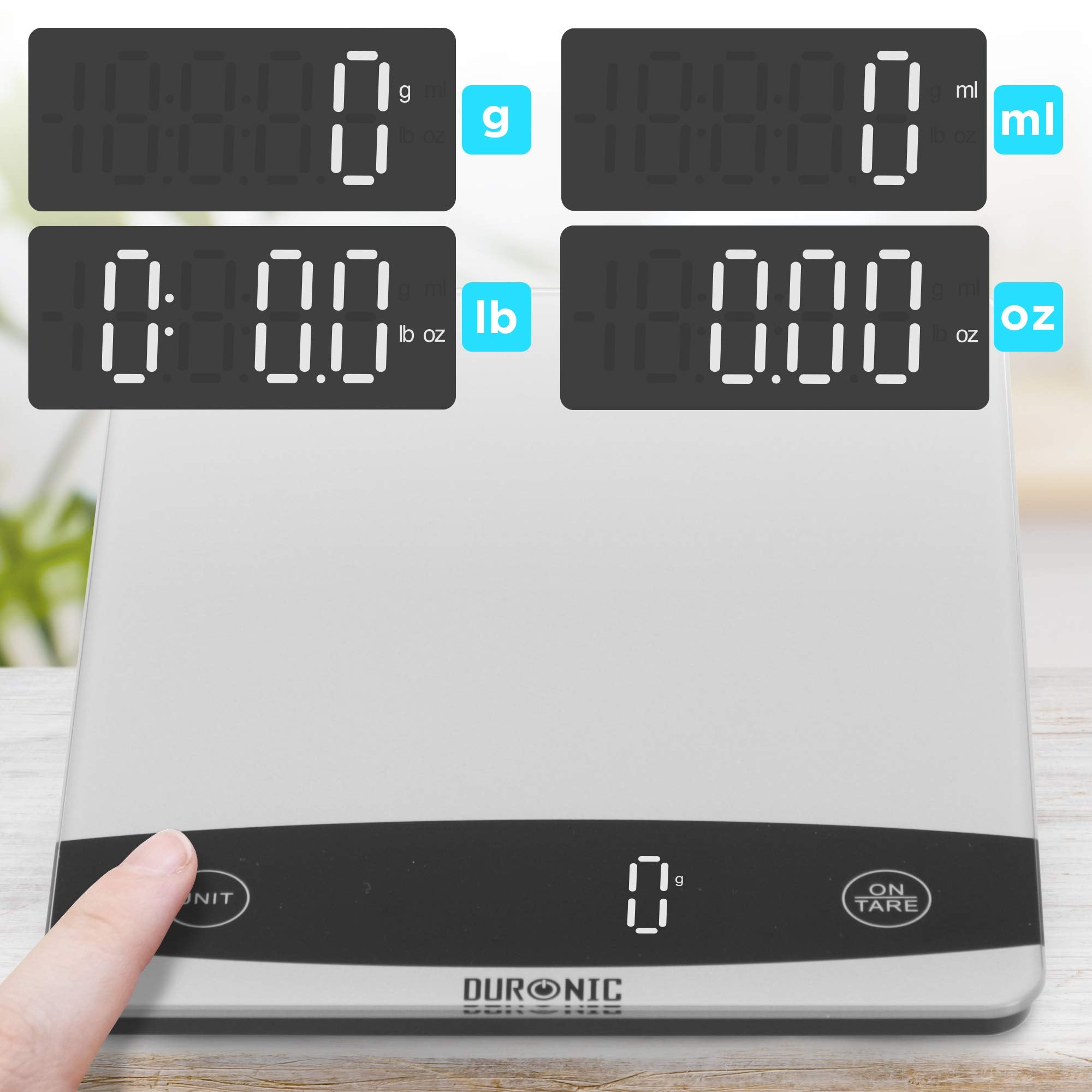 Duronic KS1009 Küchenwaage | 10 kg Digitalwaage | 1 g grammgenau Präzision-Feinwaage | Haushaltswaage mit Tara-Funktion | Digitale Waage mit Hold-Funktion | Lebensmittelwaage zum Backen und Kochen