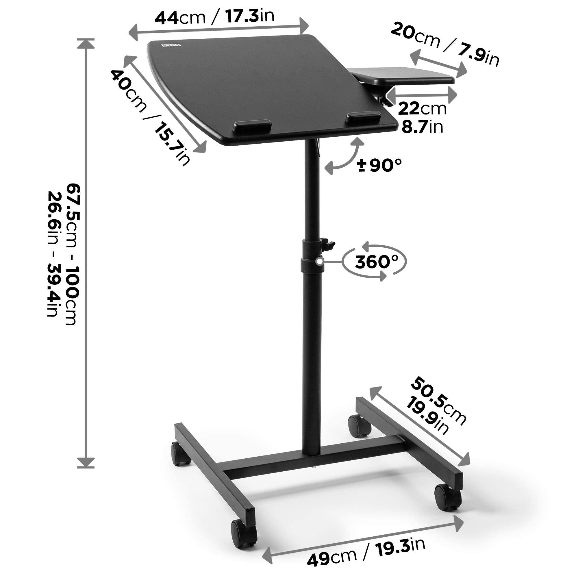 Duronic WPS17 Arbeitstisch | Laptoptisch 40 x 44 cm bis 10 kg | Computertisch mit Rollen und Mausablage | Höhenverstellbarer Projektortisch für Beamer | Sitz-Stehtisch Schreibtisch Rolltisch Zuhause