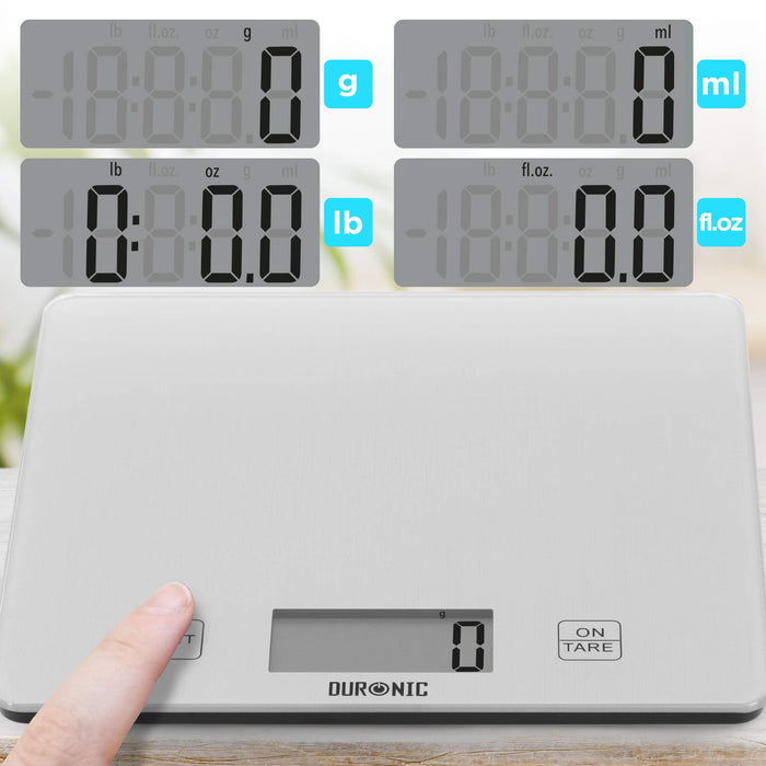Duronic KS1080 ultradünne Digitale Küchenwaage / Digitalwaage / Elektronische Waage, Glasoberfläche, LCD Display, 5 kg, Tara-Funktion—