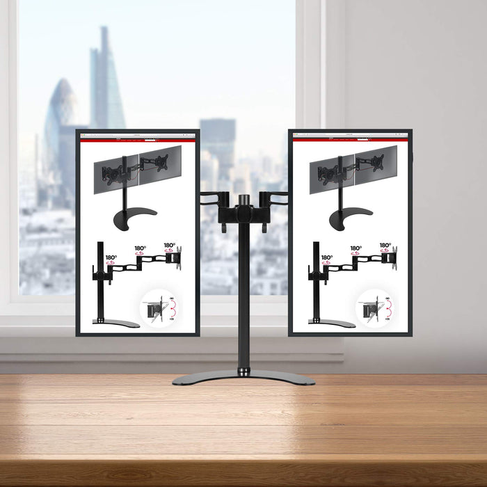 Duronic DM35D2 Monitorhalterung - Freistehender Monitorarm für 2 Monitore - Aluminium - LCD OLED Display bis 27 Zoll - VESA 75/100 - Neigungswinkel (-) 15° - 180° Schwenkbar - Drehbar um 360°