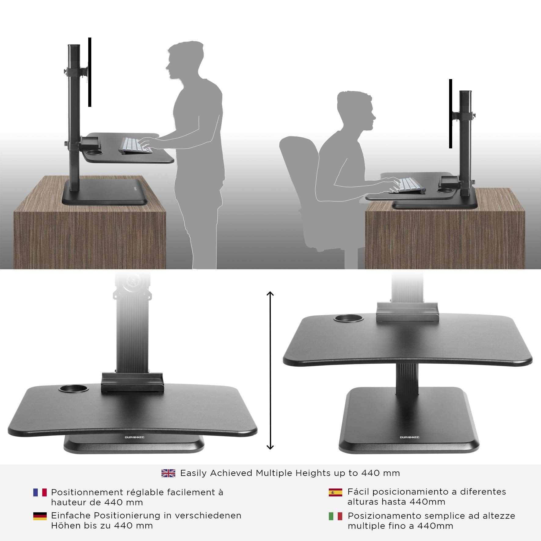 Duronic DM05D14 Schreibtischaufsatz mit Monitorhalterung | Computertisch 65 x 51 cm | Workstation höhenverstellbar 7 - 44 cm | Stehpult für Bildschirm, Smartphone und Tastaturablage | Display bis 8 kg