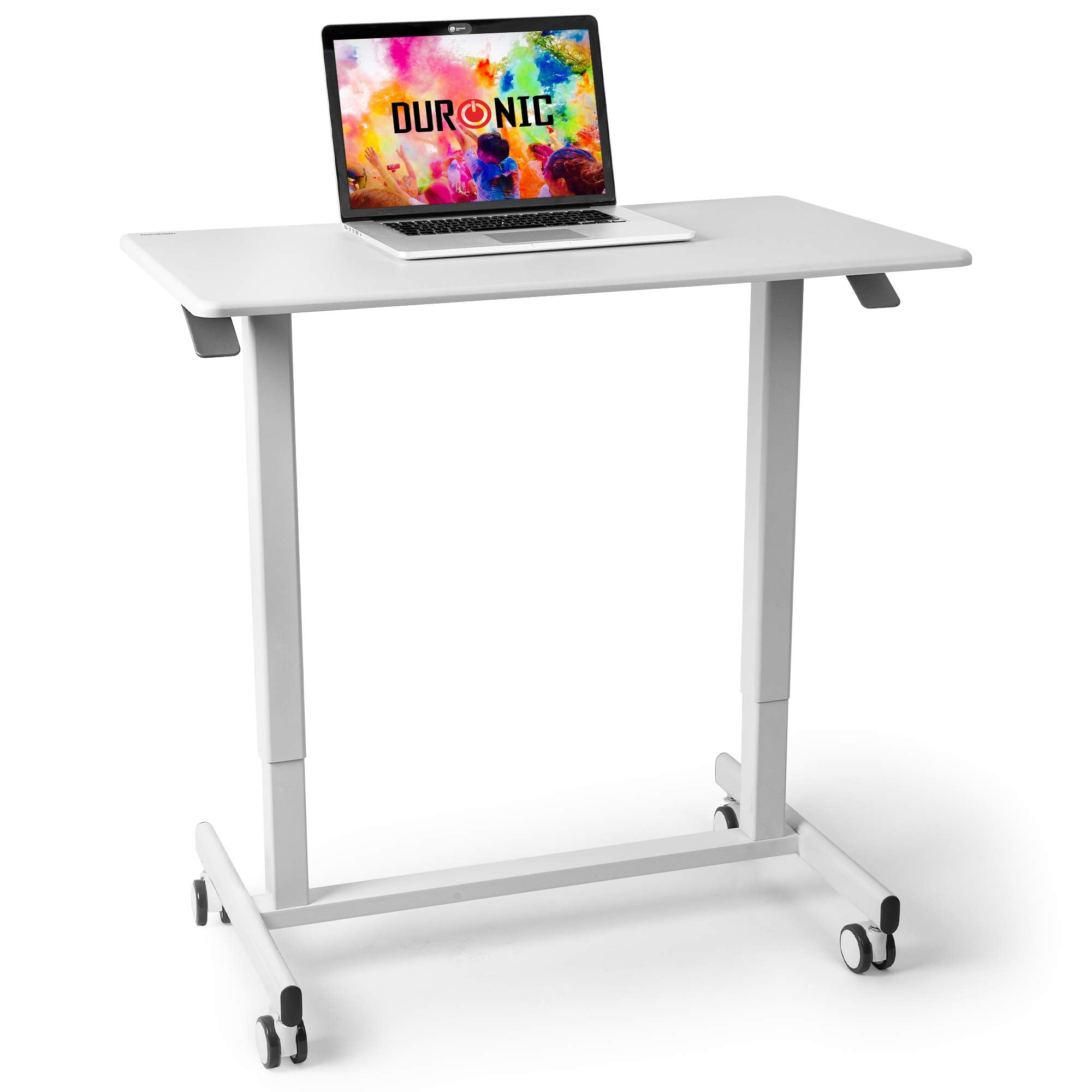 Duronic TM03T Schreibtisch | Tisch 88 x 50 cm | Manuell höhenverstellbar bis 107 cm | 15 kg Belastbarkeit | Pneumatische Bedienung stufenlos | Tischbein mit Rollen | Computertisch Home Office