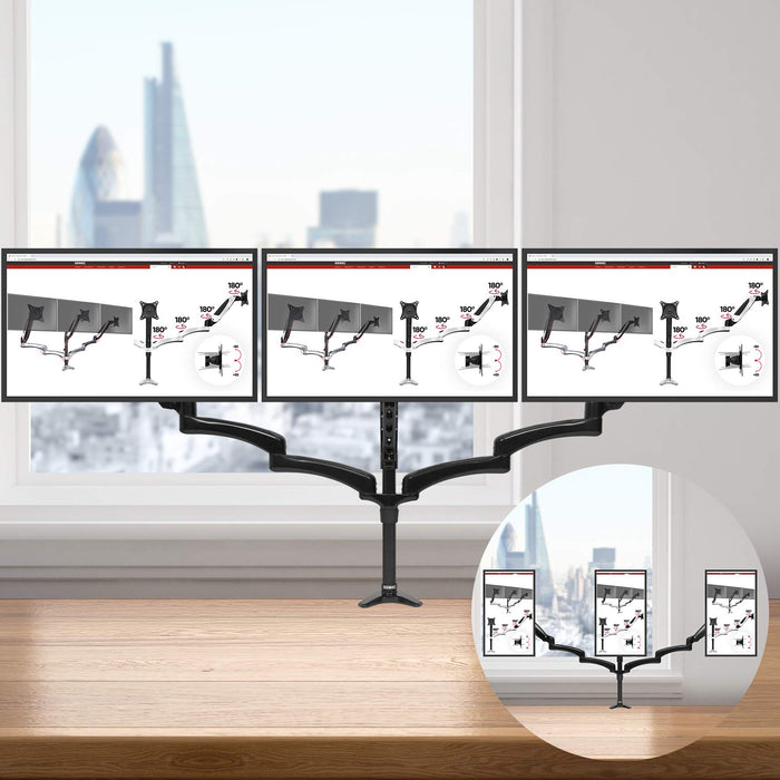 Duronic DM553 Monitorhalterung - Monitorständer für 3 Monitore bis 27 Zoll - VESA 75/100 - Belastbarkeit 5 kg - Höhenverstellbar - Neigbar -90° bis +85° - Drehbar 360° - Monitorarme mit Gasdruckfeder