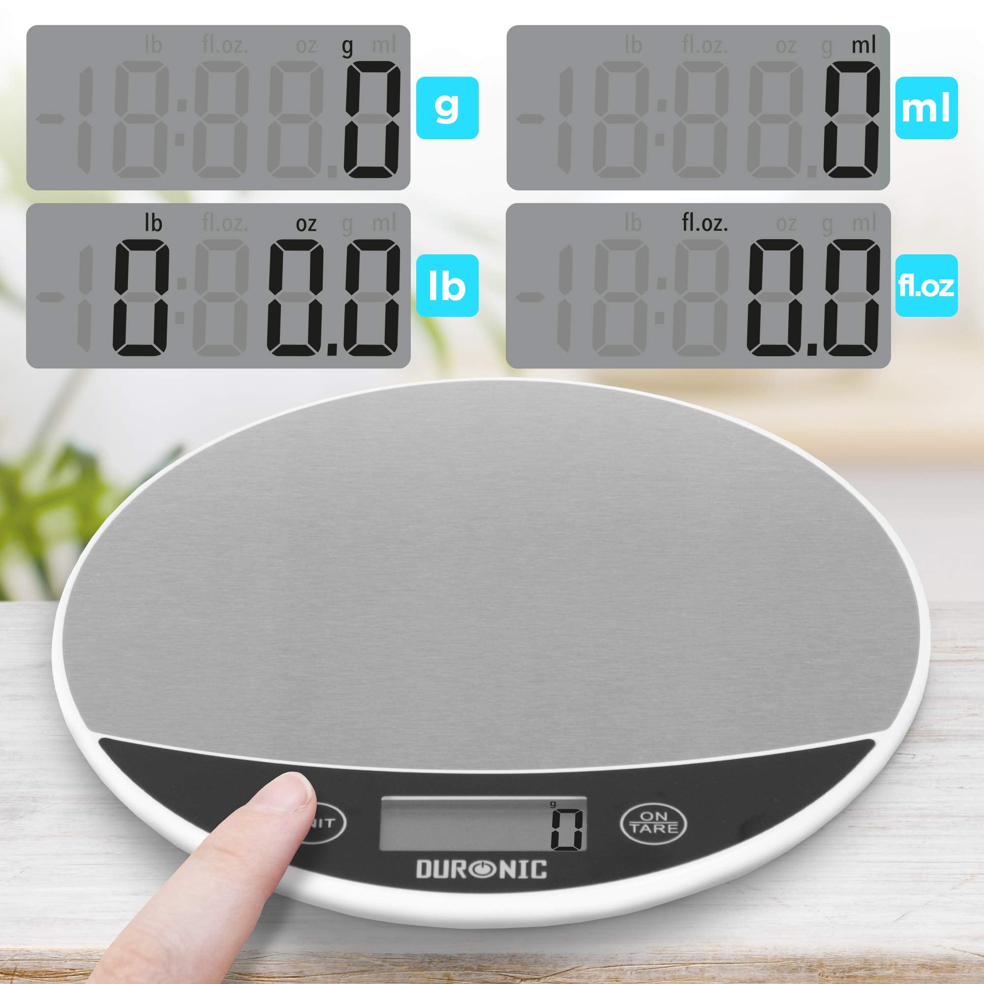 Duronic KS3000 Küchenwaage | 5 kg Digitalwaage rund mit 2 L abnehmbarer Schüssel | 1 g grammgenau Präzision-Feinwaage | Haushaltswaage mit Tara-Funktion | Digitale Waage mit Hold-Funktion | Zum Backen