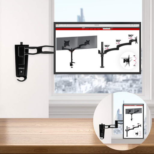 Duronic DM35W1X3 Monitor Wandhalterung - Monitorarm Wandbefestigung für Monitor und TV - Aluminium - LCD OLED Display bis 30 Zoll - VESA 75/100 - Neigungswinkel (-)15° - 180° Schwenkbar - 360° Drehbar