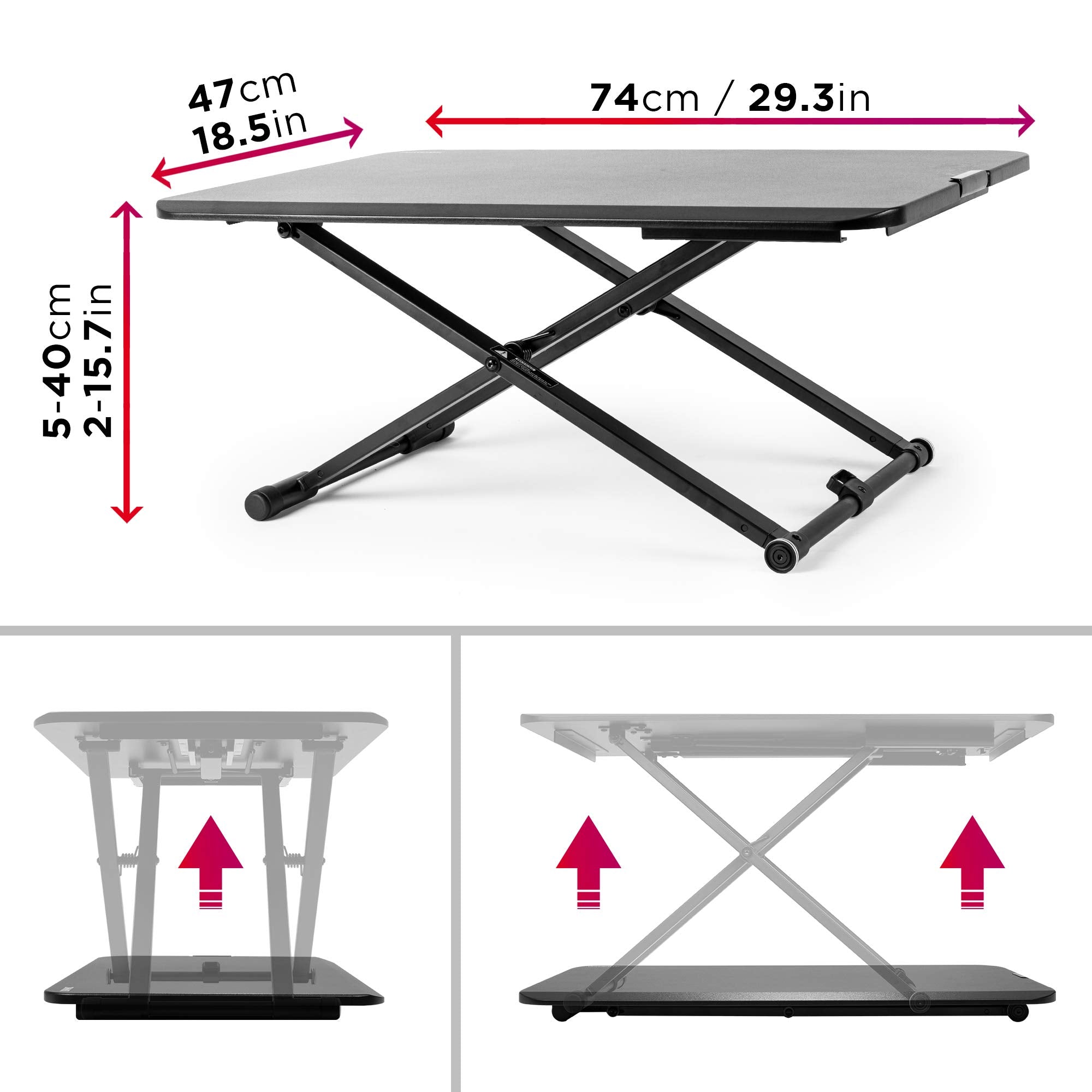 Duronic DM05D24 Schreibtischaufsatz | Workstation 74 x 47 cm | Computertisch höhenverstellbar 5 bis 40 cm | Stehpult für PC und Laptop | Sitz-Steh Schreibtisch bis 10 kg | Steharbeitsplatz HomeOffice