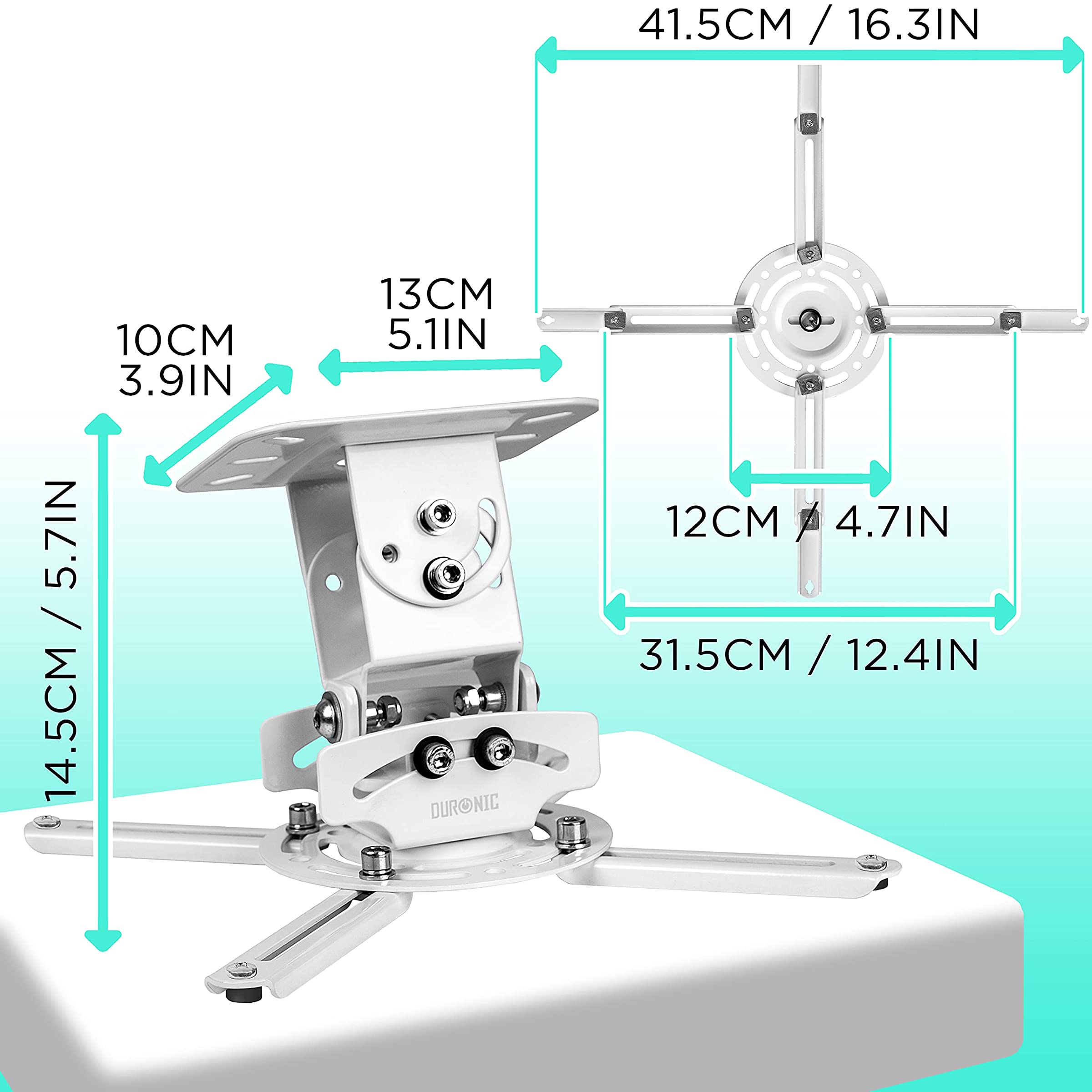 Duronic PB05XB Beamer Halterung | Projektor Halterung | Universal Wandhalterung | Halterung für Video-Projektor | drehbar und schwenkbar | Heimkino | Traglast bis zu 13,6 kg | 360° Rotation