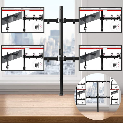 Duronic DMT154 Monitorarm | Vertikale Monitor Halterung 4 Bildschirme bis 27" Zoll | 100 cm Stange | LCD LED Display bis 8 kg | Neigbar -90° bis +35° | Drehbar 360° | Monitorhalterung Arm Tischklemme