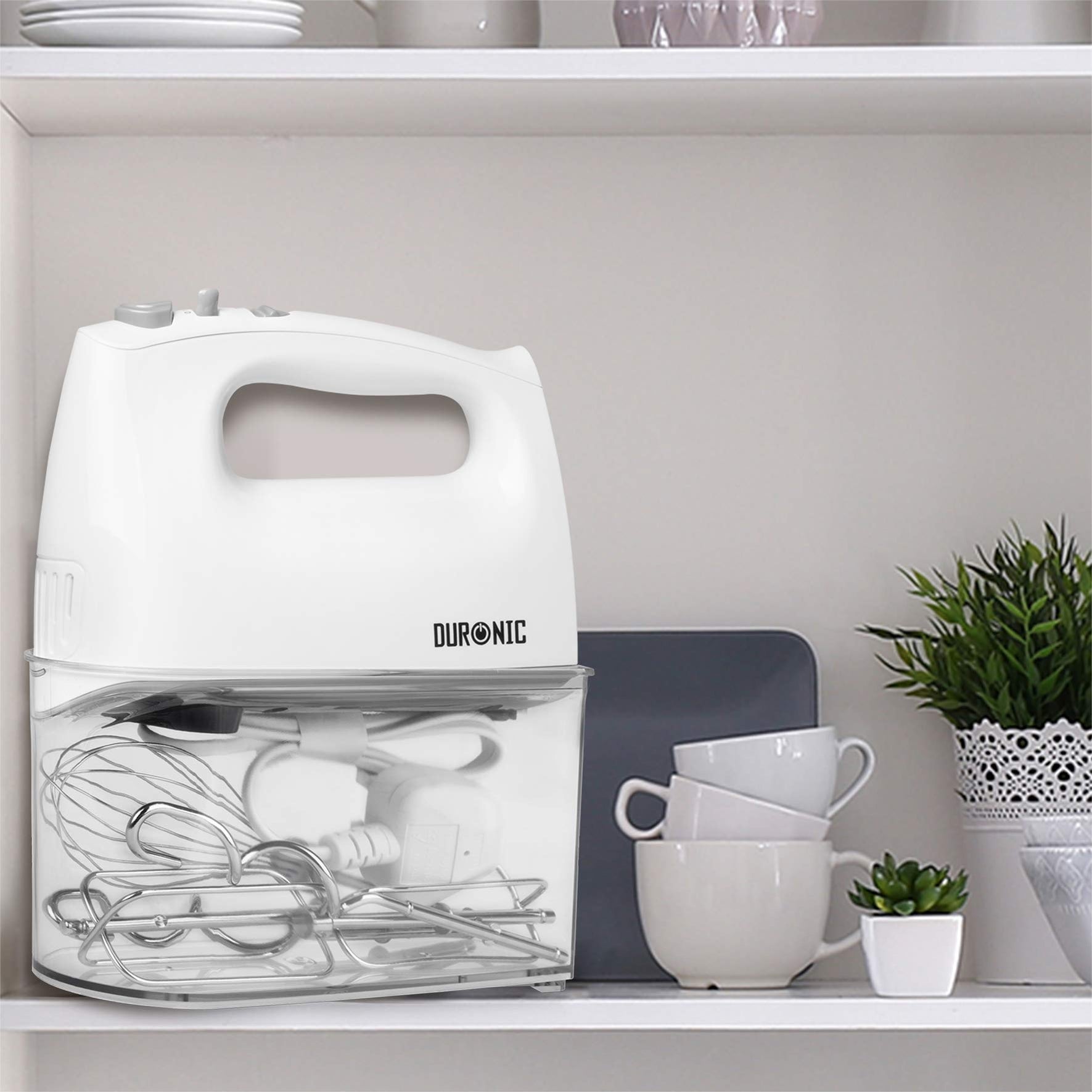 HM4 /W Handmixer / Mixer / Handrührgerät / Handrührer mit Turbofunktion, Edelstahl Rührbesen, Knethaken und Schneebesen und Aufbewahrungsbox HM4 /W Handmixer / Mixer / Handrührgerät / Handrührer mit Turbofunktion, Edelstahl Rührbesen, Knethaken und Schneebesen und Aufbewahrungsbox