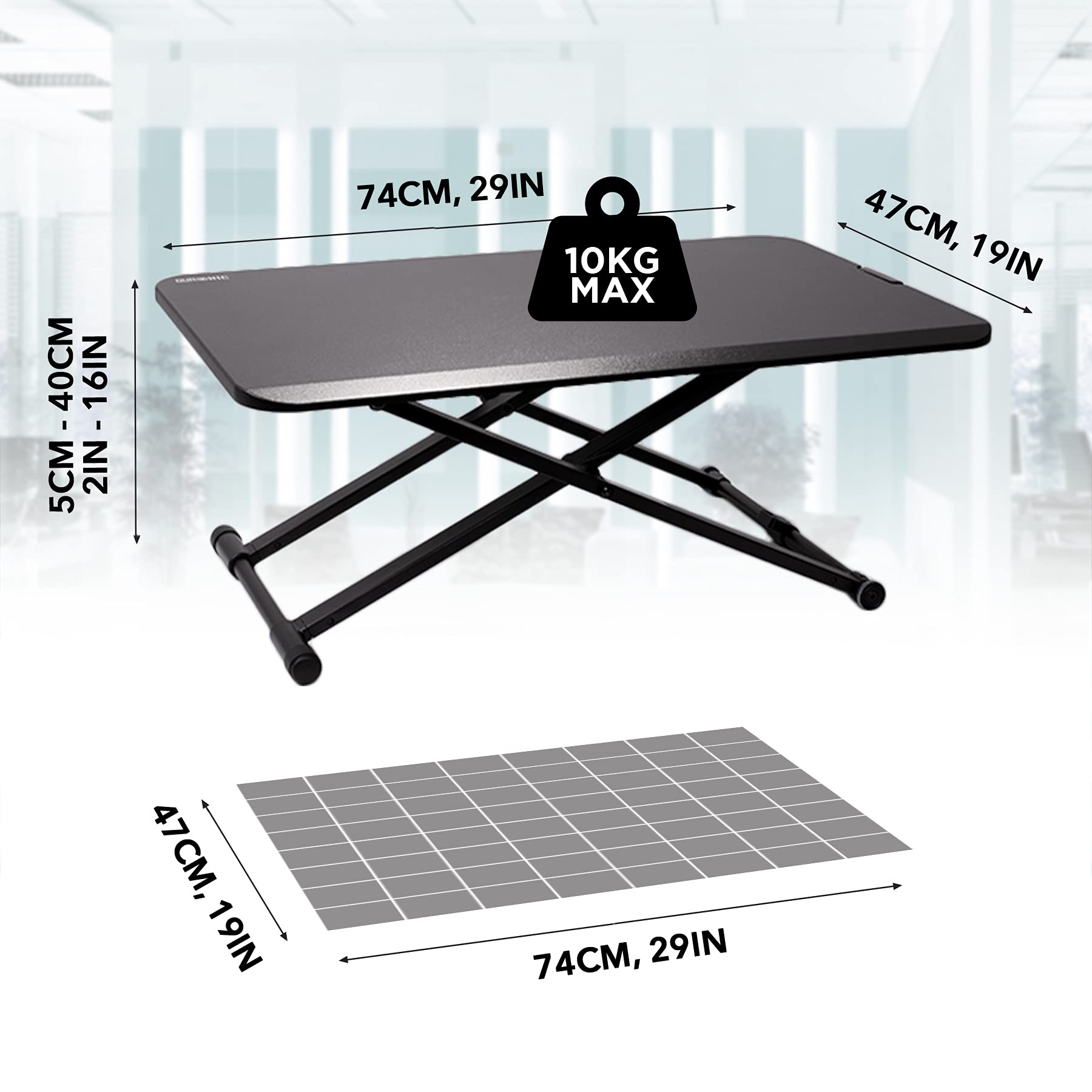 Duronic DM05D24 Schreibtischaufsatz | Workstation 74 x 47 cm | Computertisch höhenverstellbar 5 bis 40 cm | Stehpult für PC und Laptop | Sitz-Steh Schreibtisch bis 10 kg | Steharbeitsplatz HomeOffice