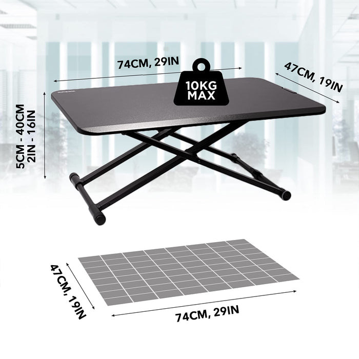 Duronic DM05D24 Workstation - Höhenverstellbar 5-40cm - Standtisch mit 74x47cm Fläche - 10kg Belastbarkeit - Sit-Stand Stehpult zum Sitzen und Stehen - Ergonomischer Schreibtisch-Aufsatz - Stehtisch