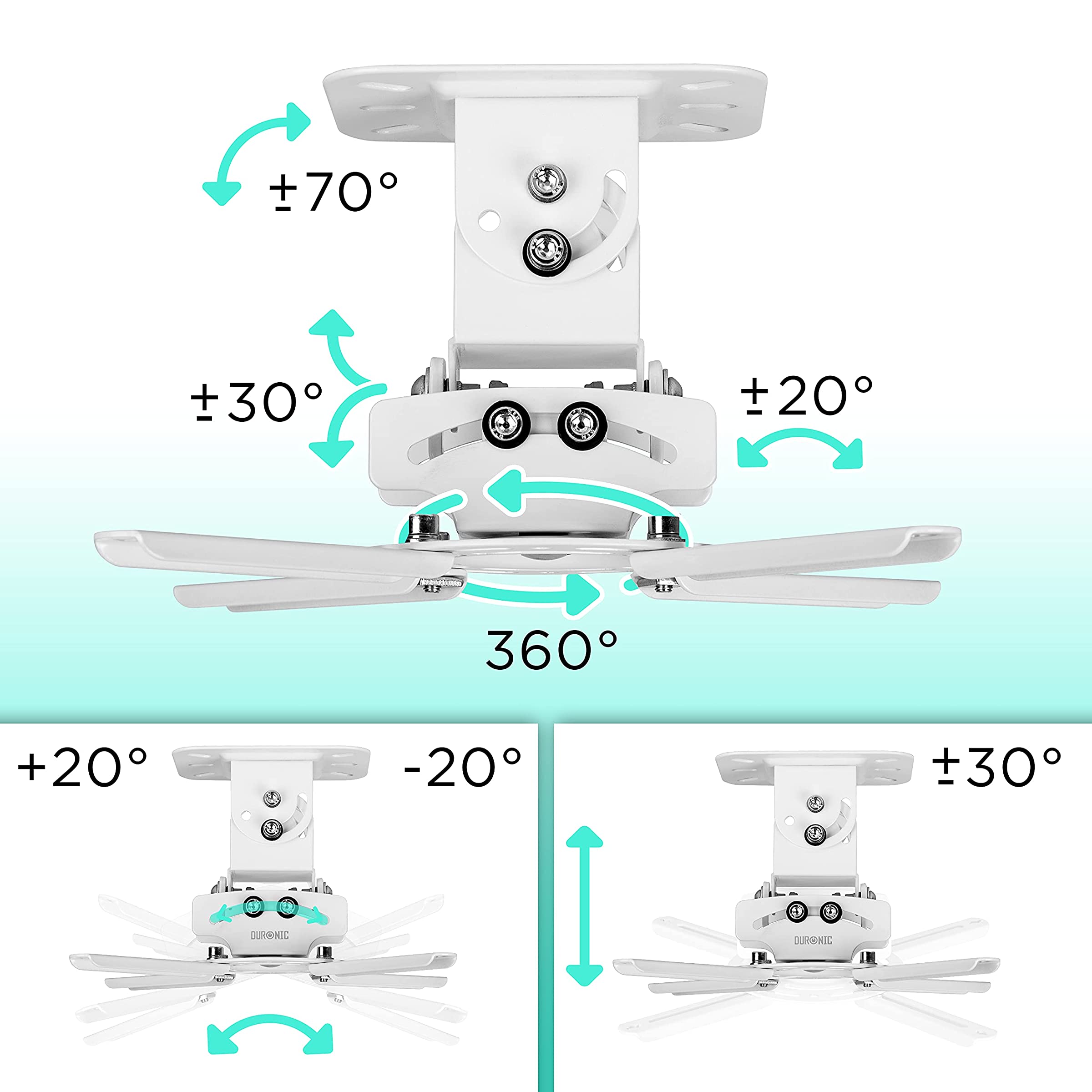 Duronic PB05XB Beamer Halterung | Projektor Halterung | Universal Wandhalterung | Halterung für Video-Projektor | drehbar und schwenkbar | Heimkino | Traglast bis zu 13,6 kg | 360° Rotation