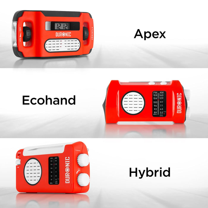 Duronic Hybrid Radio AM/FM - Aufladbar mit Solar, Kurbel und USB - 300mAh Akku - Bis zu 7h Musik mit voller Ladung - Mit Kopfhöreranschluss - Notfallradio - Kompaktradio für Camping und Outdoor