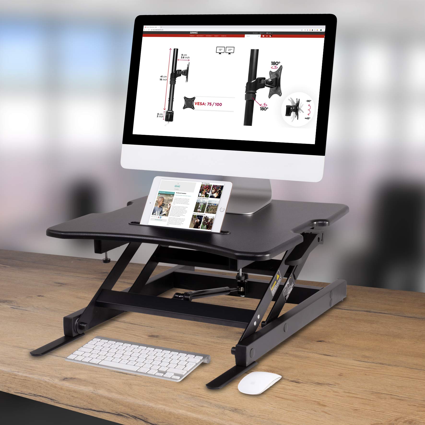 Duronic DM05D18 Schreibtischaufsatz | Workstation 55 x 53 cm mit Tastaturablage | Computertisch höhenverstellbar 17 - 42 cm | Stehpult für PC, Laptop und Smartphone | Sitz-Steh Schreibtisch bis 15 kg