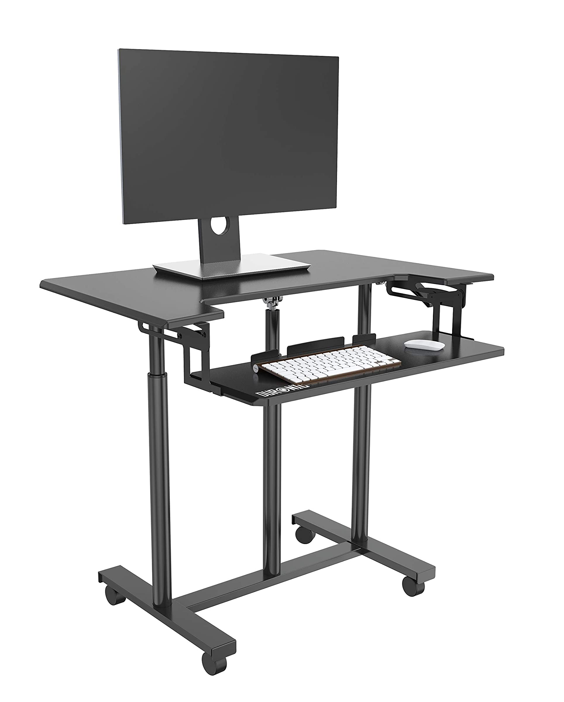 Duronic DM03ST1 PC-Tisch | Höhenverstellbar 77-119,5cm | 56,4 x 89,9cm Fläche | 15kg Belastbarkeit | Rollbare Workstation | Mit Tastaturauszug | Zum Sitzen und Stehen | Computertisch mit Kabelführung