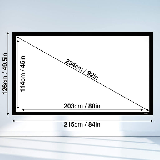 Duronic Projektor-Leinwand FFPS92/169 | 92 Zoll Wandmontierbare HD-Projektionsleinwand | Fester Rahmen | +1 Verstärkung | High Definition | 16:9 Verhältnis