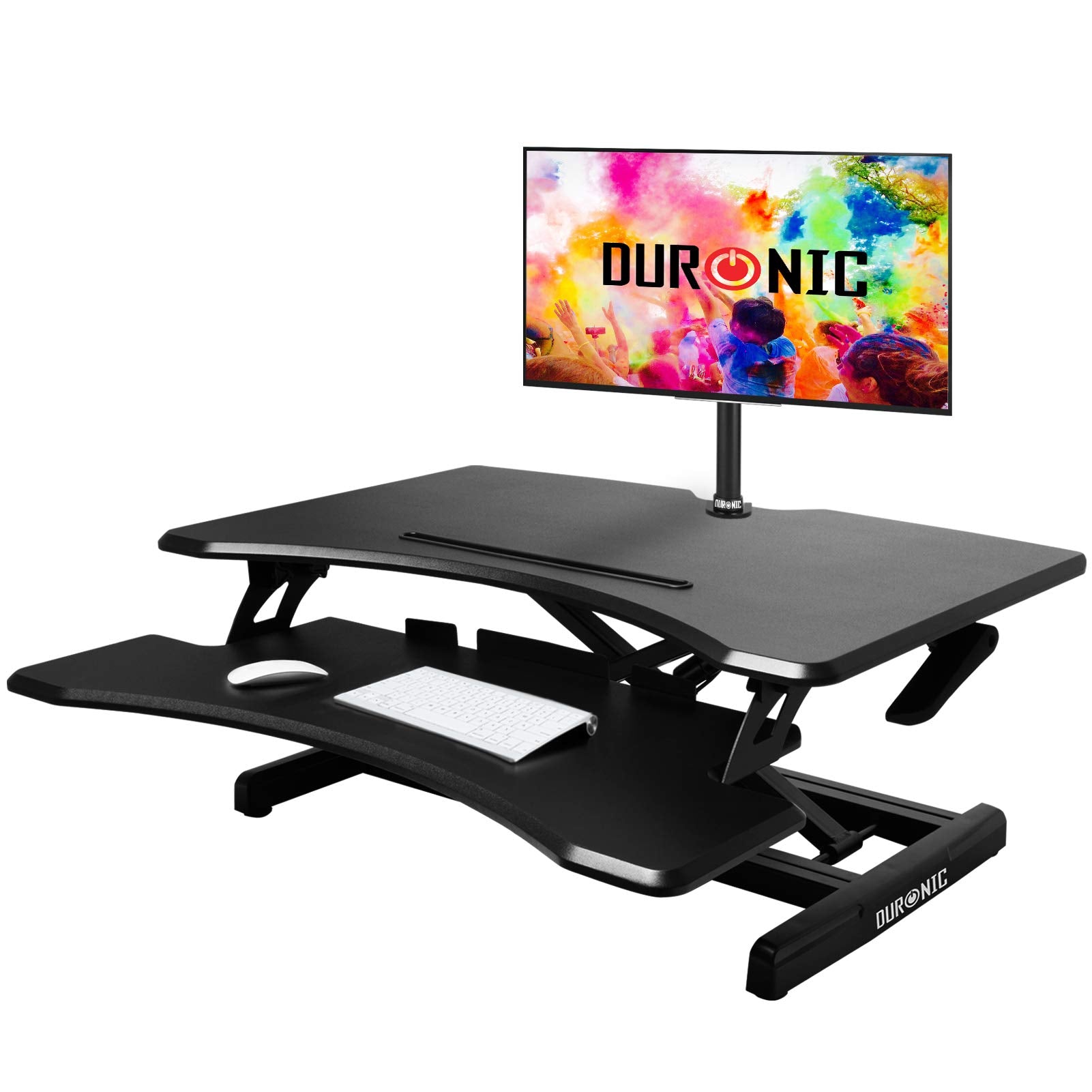 Duronic DM05D16 Computertisch | Workstation 76 x 49 cm mit Tastaturablage | Schreibtischaufsatz höhenverstellbar 12 - 43 cm | Stehpult für PC, Laptop und Smartphone | Sitz-Steh Schreibtisch bis 10 kg