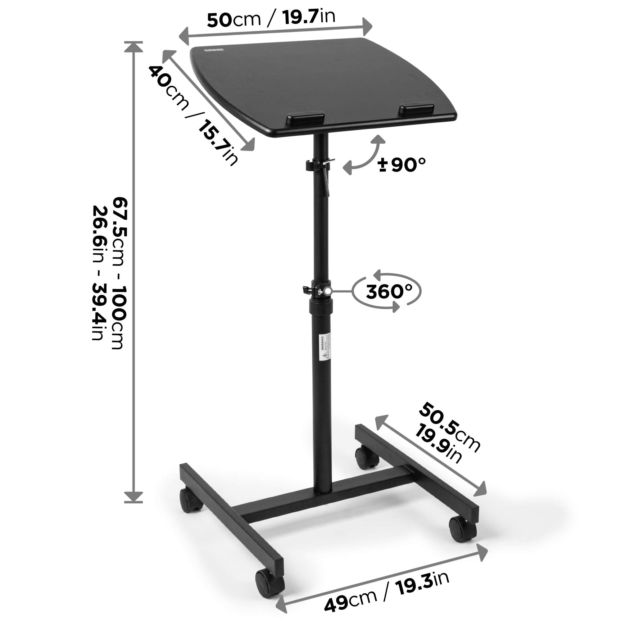 Duronic WPS27 Arbeitstisch | Laptoptisch 50 x 40 cm bis 10 kg | Computertisch mit Rollen | Höhenverstellbarer Projektortisch für Beamer | Sitz-Stehtisch Schreibtisch Rolltisch Beistelltisch Sofatisch