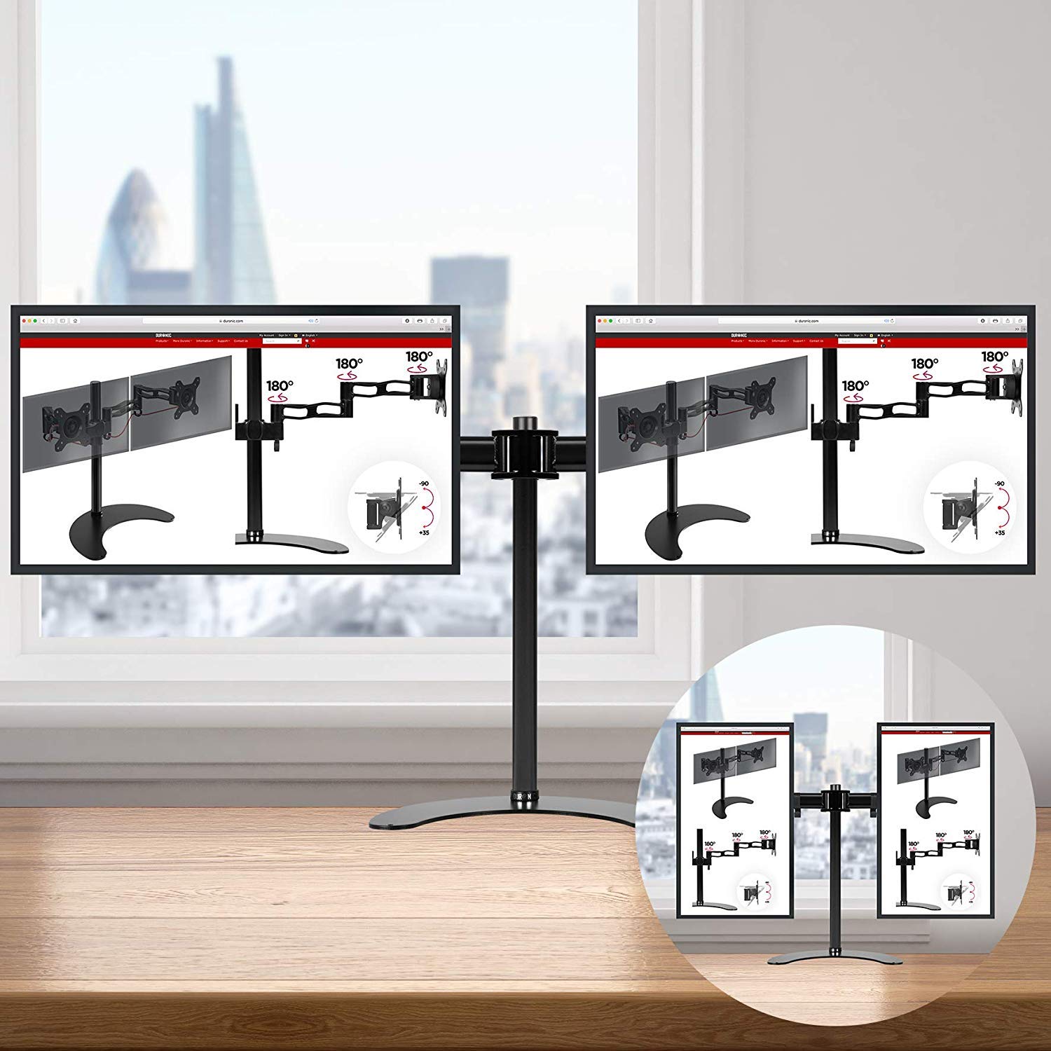 Duronic DM25D2 Monitor-Halterung 2 Monitore für 13-27 Zoll Flach & Curved Bildschirm-Halterung 8kg, Monitor Tischhalterung Höhenverstellbar Neigbar Schwenkbar Drehbar, Vesa halterung, Monitor-Arm