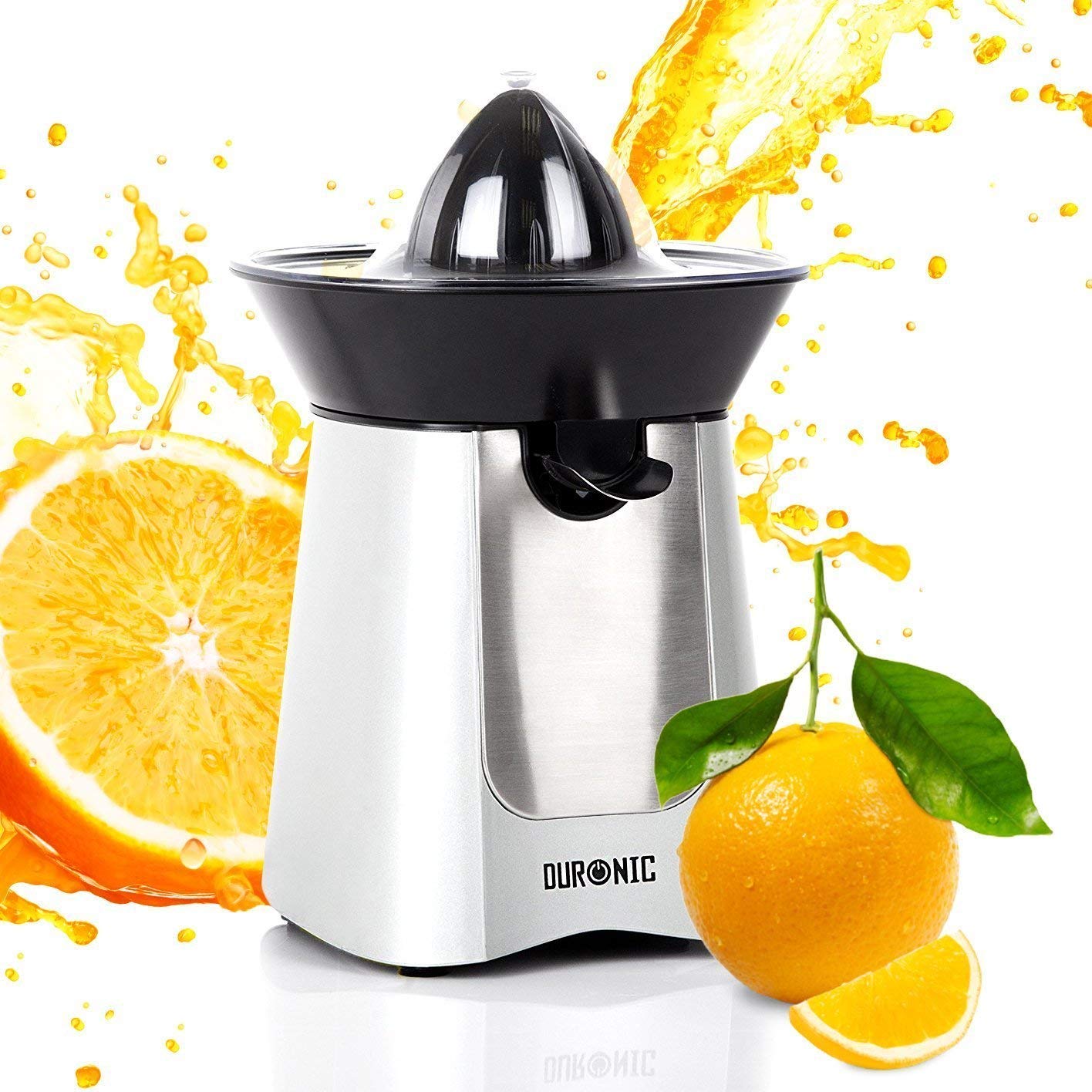 Duronic JE6 SR Saftpresse elektrisch 100W, Zitronenpresse, Zitruspresse 2 Kegel, Orangenpresse, hohe Saftgewinnung, Edelstahl Fruchtpresse mit Sieb, Citrus juicer, Orangensaftpresse, Limepresse