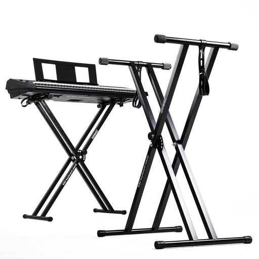 Duronic KS2B Keyboard-Ständer | Doppelstrebiges Stativ bis 20 kg | Höhenverstellbar in 7 Stufen von 30-96 cm | Verriegelungsbänder für E Piano und Synthesizer | Ideal für Bühne, Gig und Proberaum