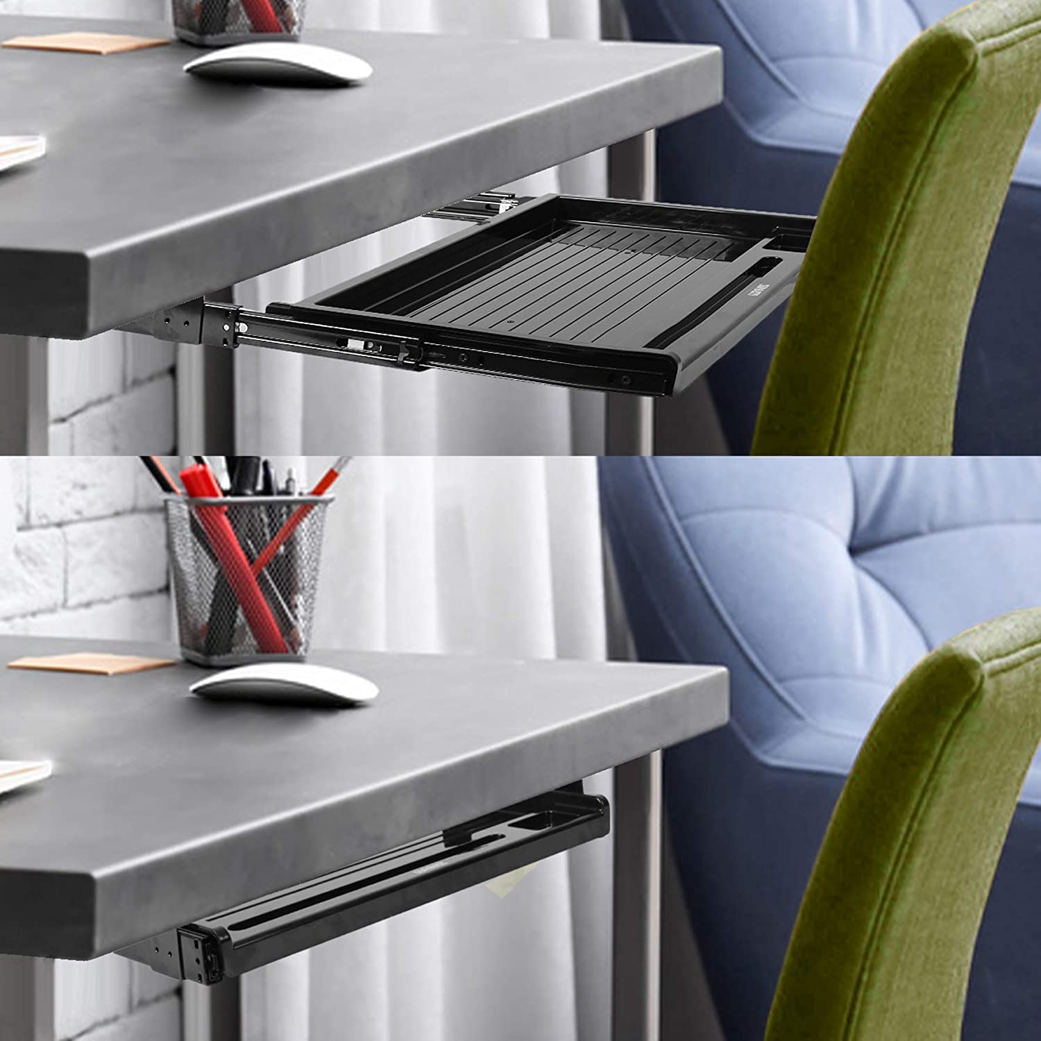 Duronic DKTSX2 Tastaturplattform | Unter Schreibtischschublade für Tastatur und Maus | Aufsteckbares Tastaturfach | Ergonomische Workstation-Lösung | Ausziehbar | Einfache Montage