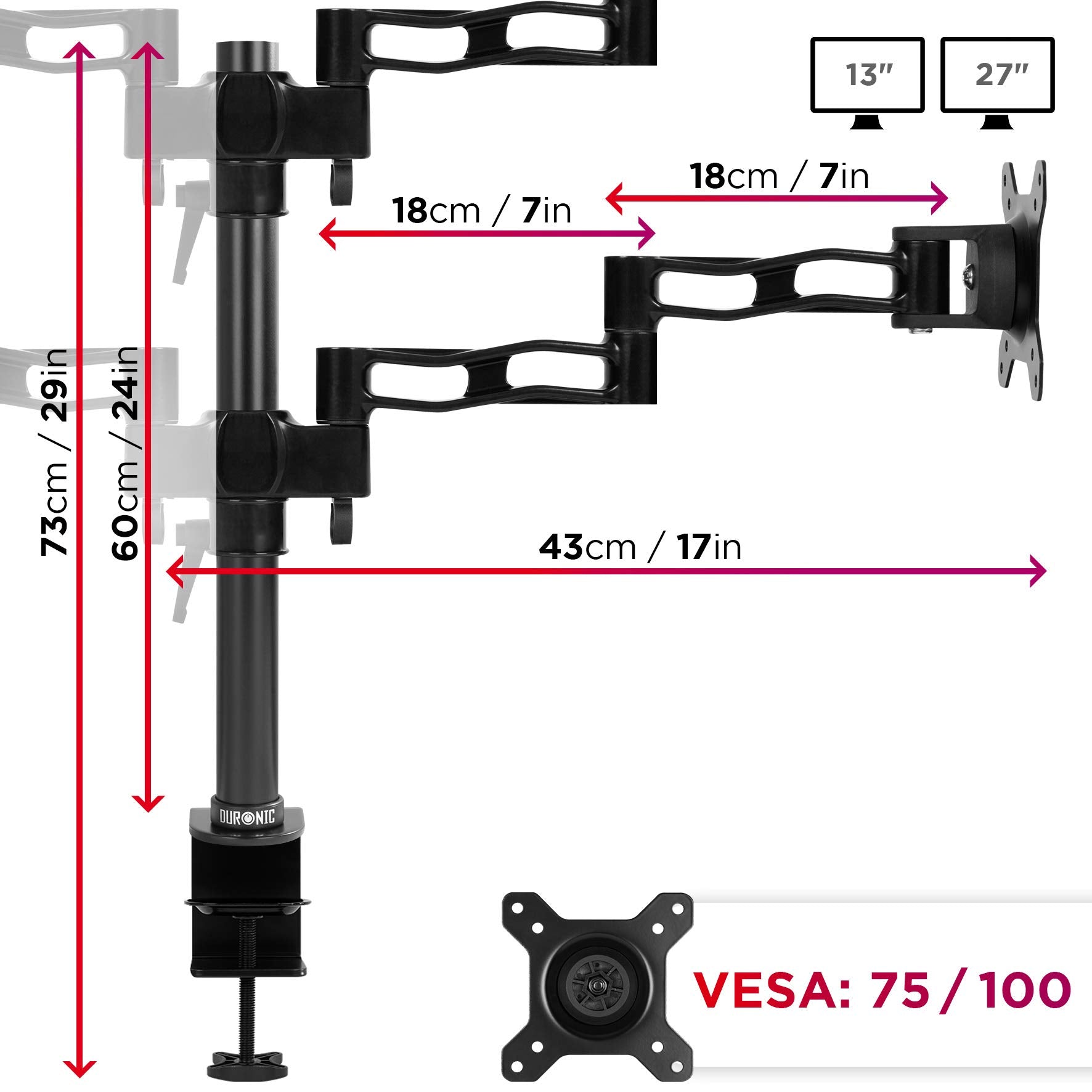 Duronic DM354 Monitorarm | Monitor Halterung 4 Bildschirme bis 27