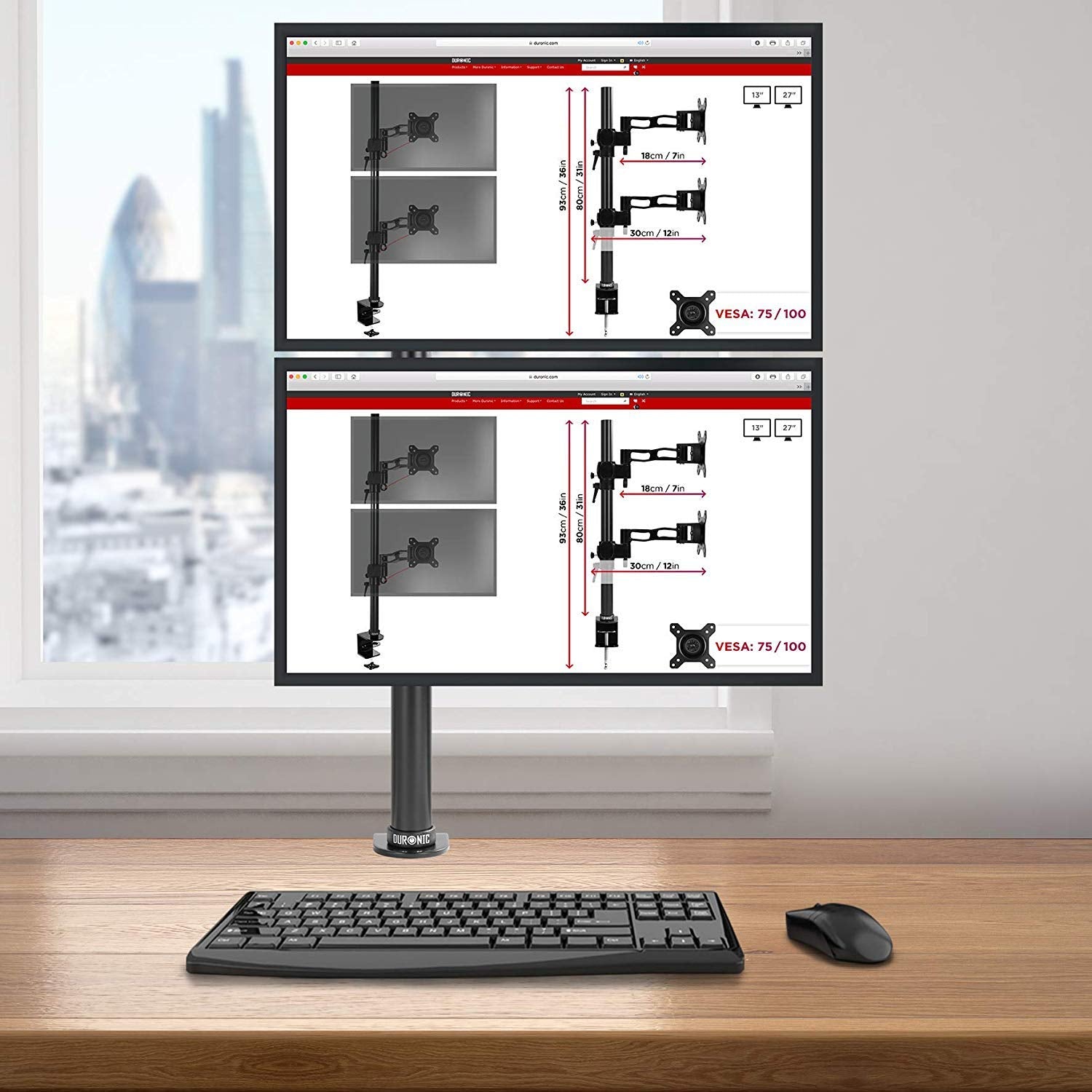 Duronic DM35V2X1 Monitorarm | Vertikale Monitor Halterung 2 Bildschirme bis 27