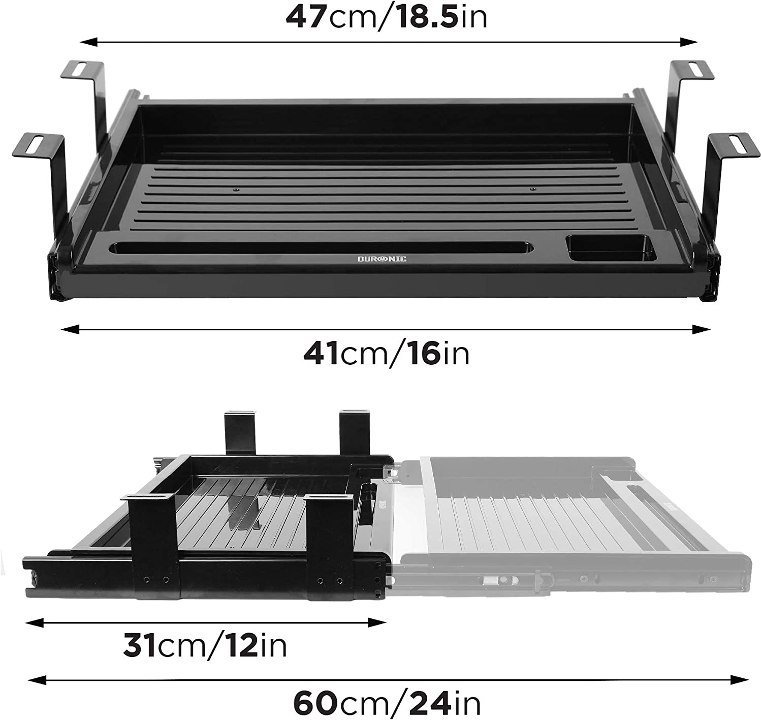 Duronic DKTSX2 Tastaturplattform | Unter Schreibtischschublade für Tastatur und Maus | Aufsteckbares Tastaturfach | Ergonomische Workstation-Lösung | Ausziehbar | Einfache Montage