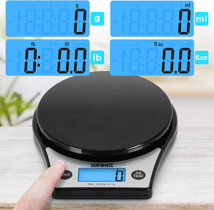 Duronic KS6000 Digitale Küchenwaage / Digitalwaage / Elektronische Waage mit transparenter Schüssel, LCD Display, 5 kg, Tara-Funktion