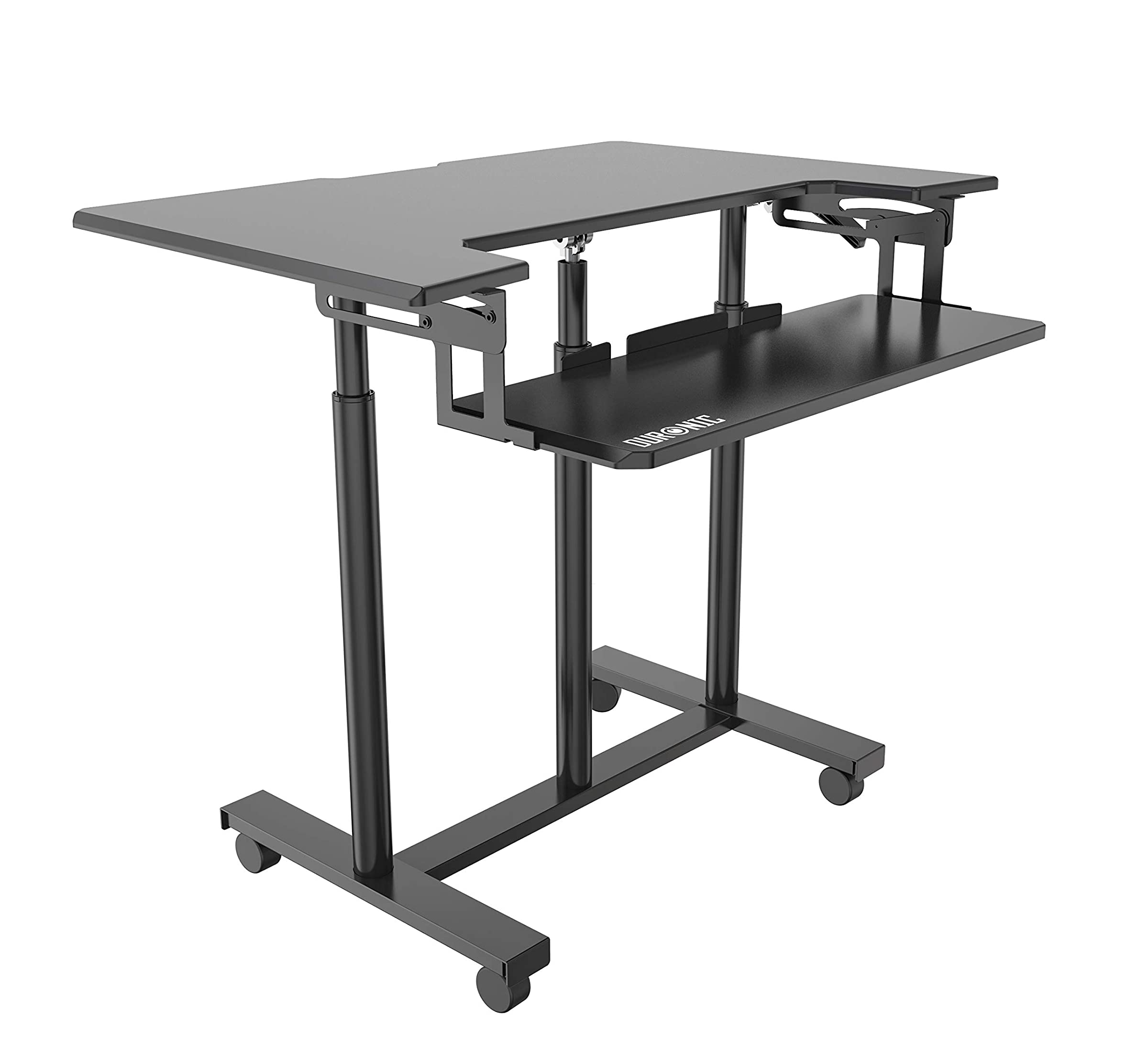 Duronic DM03ST1 PC-Tisch | Höhenverstellbar 77-119,5cm | 56,4 x 89,9cm Fläche | 15kg Belastbarkeit | Rollbare Workstation | Mit Tastaturauszug | Zum Sitzen und Stehen | Computertisch mit Kabelführung