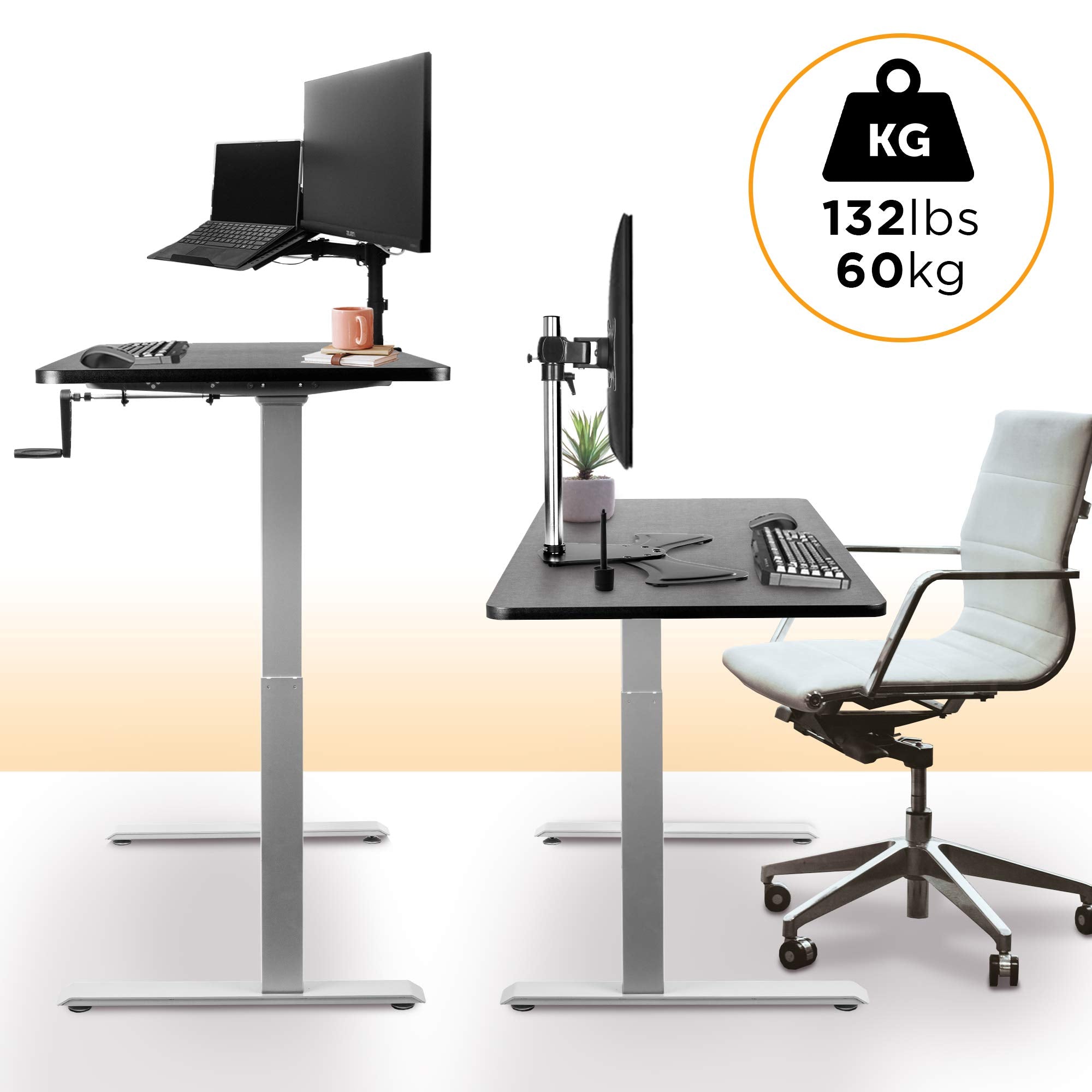 Duronic TM00 GY Schreibtisch Tischgestell | Manuell höhenverstellbar bis 116 cm | Gestell für Tischplatten bis 160 cm | Tischbein stufenlos einstellbar mit Handkurbel | Computertisch Home Office