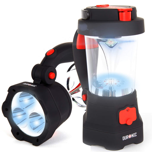 Duronic Hurricane Lampe - Campinglampe mit 3 LED Taschenlampe - 10 LED Laterne mit Dynamo - Aufladbar mit Kurbel und USB - 300mAh Akku - Rot blinkendes Notsignal - Mit Griff und Haken