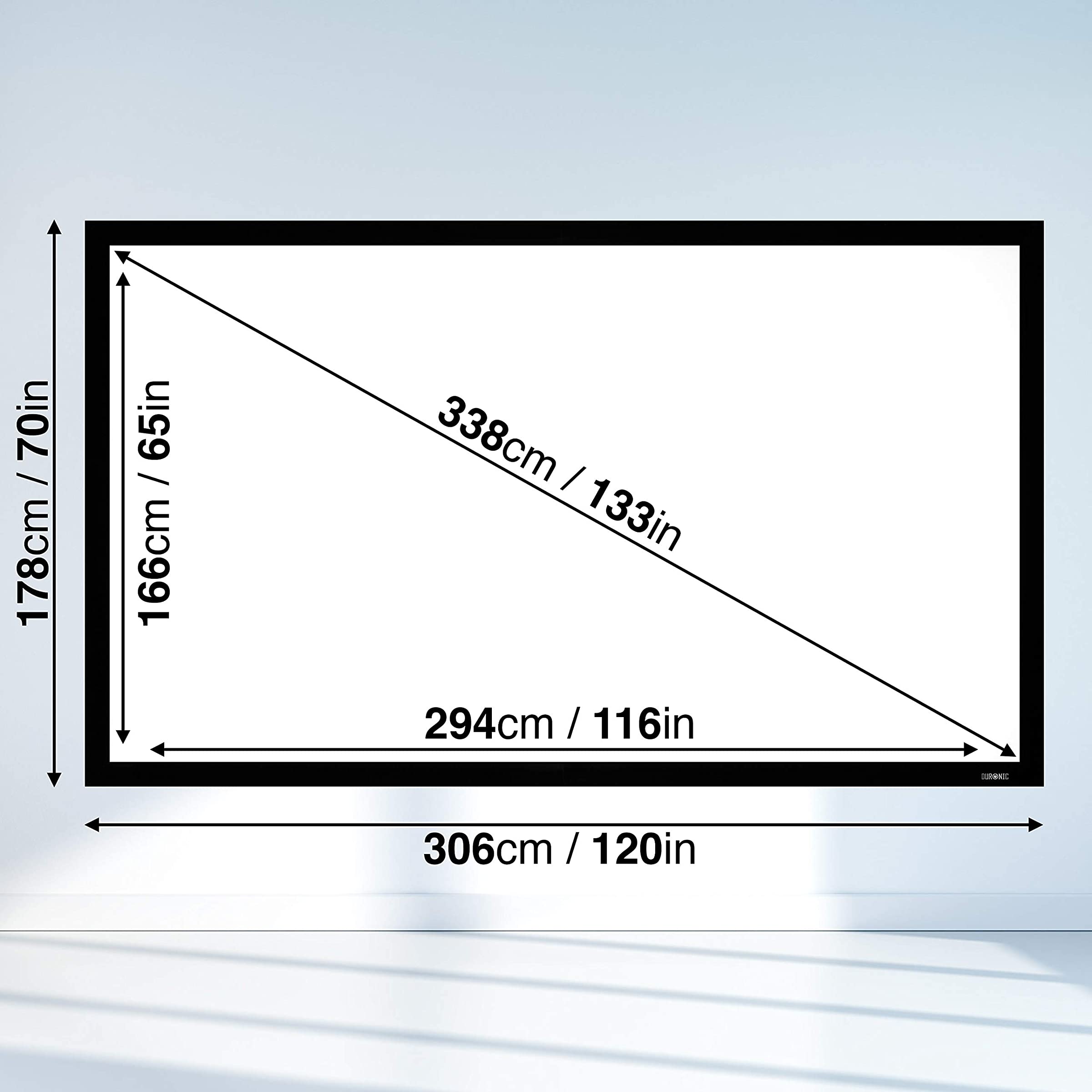 Duronic FFPS133 Leinwand | 16:9 Beamer Screen | 133 Zoll | 306 x 166 cm | Projektorleinwand für Wandmontage | Heimkino mit 4K Full HD 3D | Projektionsleinwand für Gaming, Büro, Präsentationen, Schule