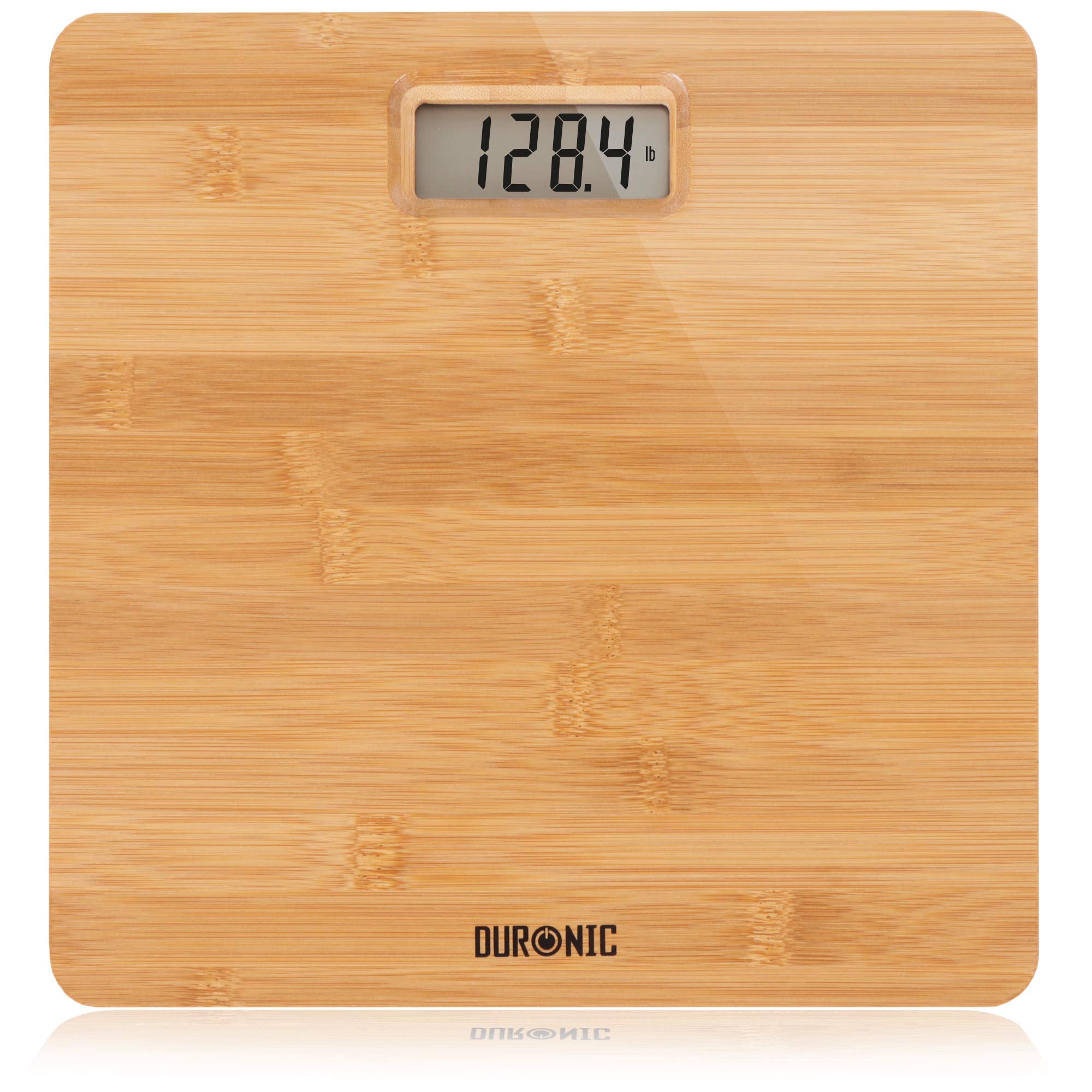Duronic BS503 Personenwaage aus Bambus Holz | Digitale Waage bis 180 kg | Gewichtswaage mit Hochpräzisions-Sensoren und Step-On Technik | Flache Gewichtswaage 28 x 28 cm | Badezimmerwaage Digitalwaage