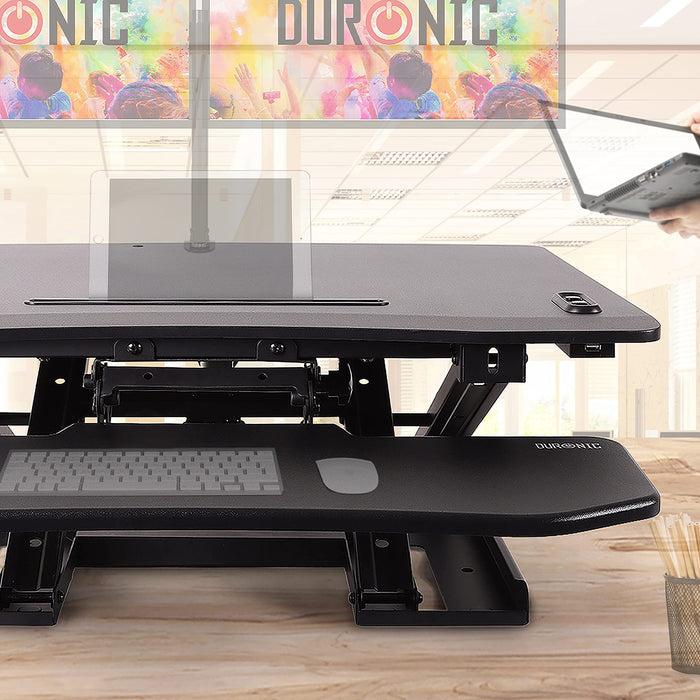 Duronic DM05D9 Workstation - Elektrisch Höhenverstellbar 13-45cm - Standtisch mit 80x62cm Fläche - 15kg Belastbarkeit - Sit-Stand Stehpult mit Tastaturhalterung - Ergonomischer Schreibtisch-Aufsatz