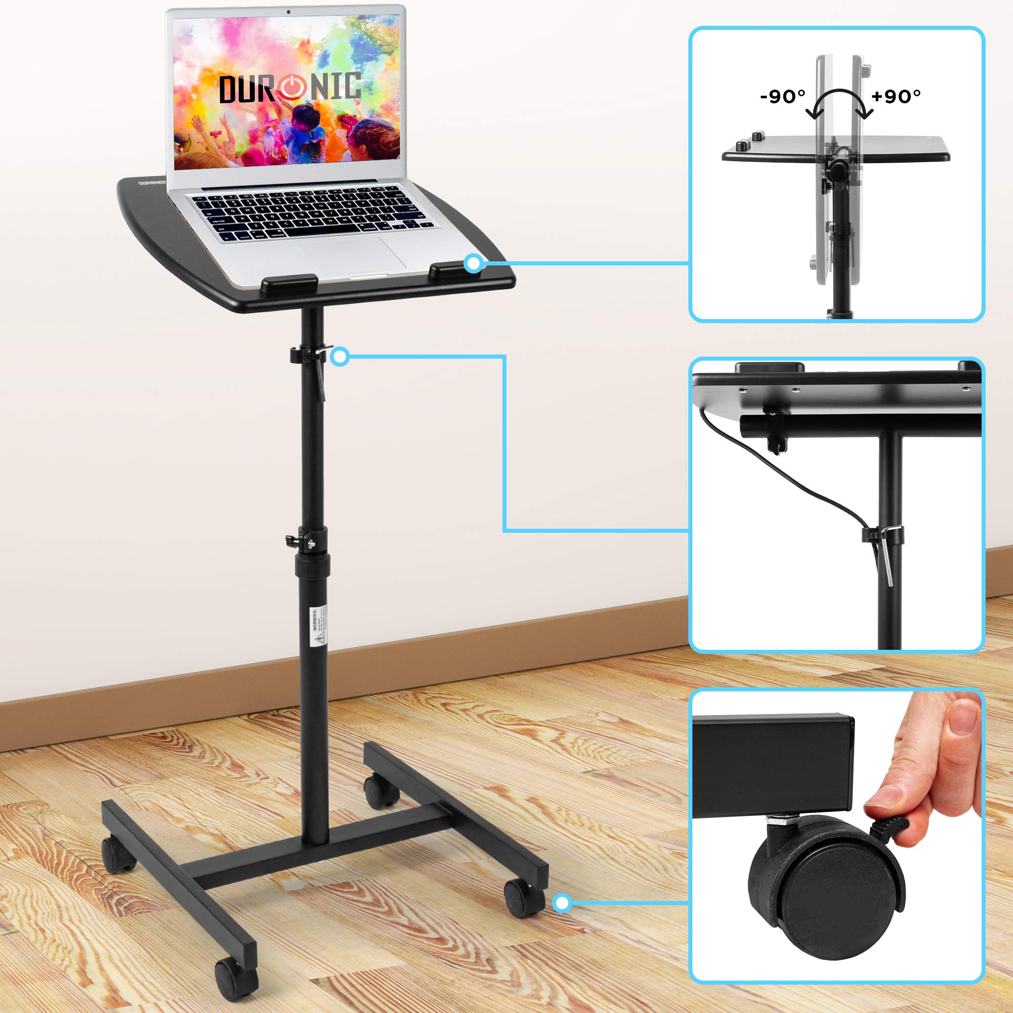 Duronic WPS27 Arbeitstisch | Laptoptisch 50 x 40 cm bis 10 kg | Computertisch mit Rollen | Höhenverstellbarer Projektortisch für Beamer | Sitz-Stehtisch Schreibtisch Rolltisch Beistelltisch Sofatisch