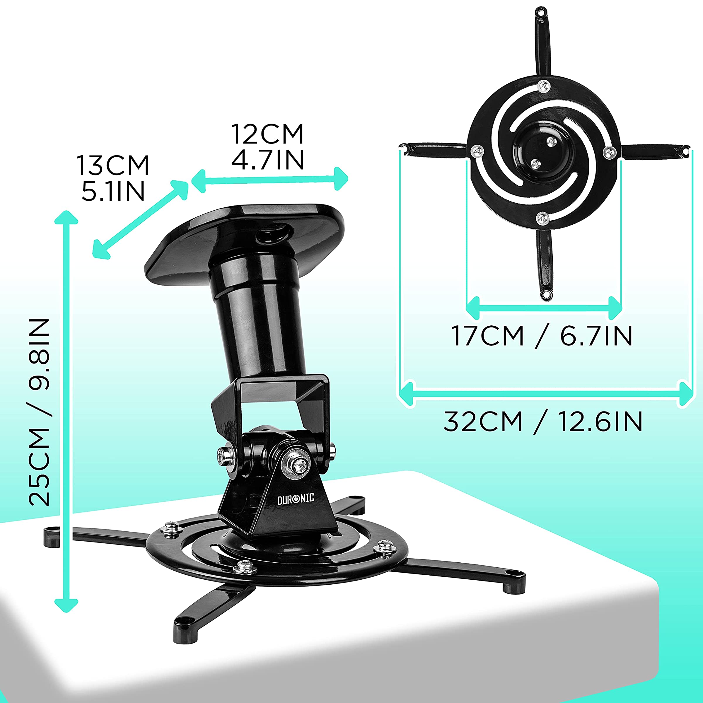 PB01XB Deckenhalterung für Beamer, Beamer Halterung mit 10 kg Traglast, Beamerhalterung für Projektor, Universal Projektorhalterung unter der Decke