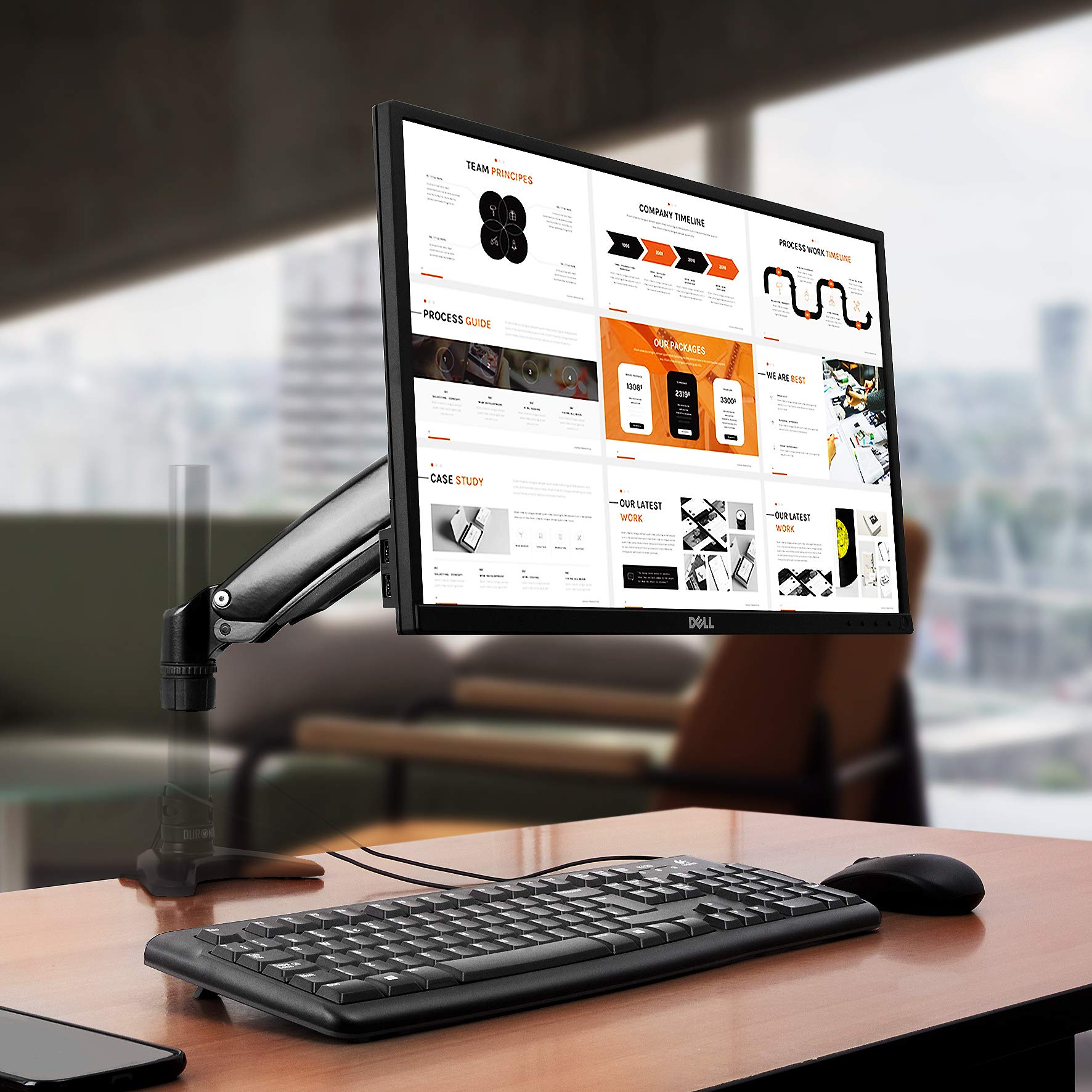 Duronic DML5S1 Kompletter Monitorarm | kompatibel mit DM55 Monitorhalterungen | Tischhalterungen | Vertikale On-the-Fly-Einstellung | Ermöglicht das Hinzufügen von Bildschirmen oder Zubehör