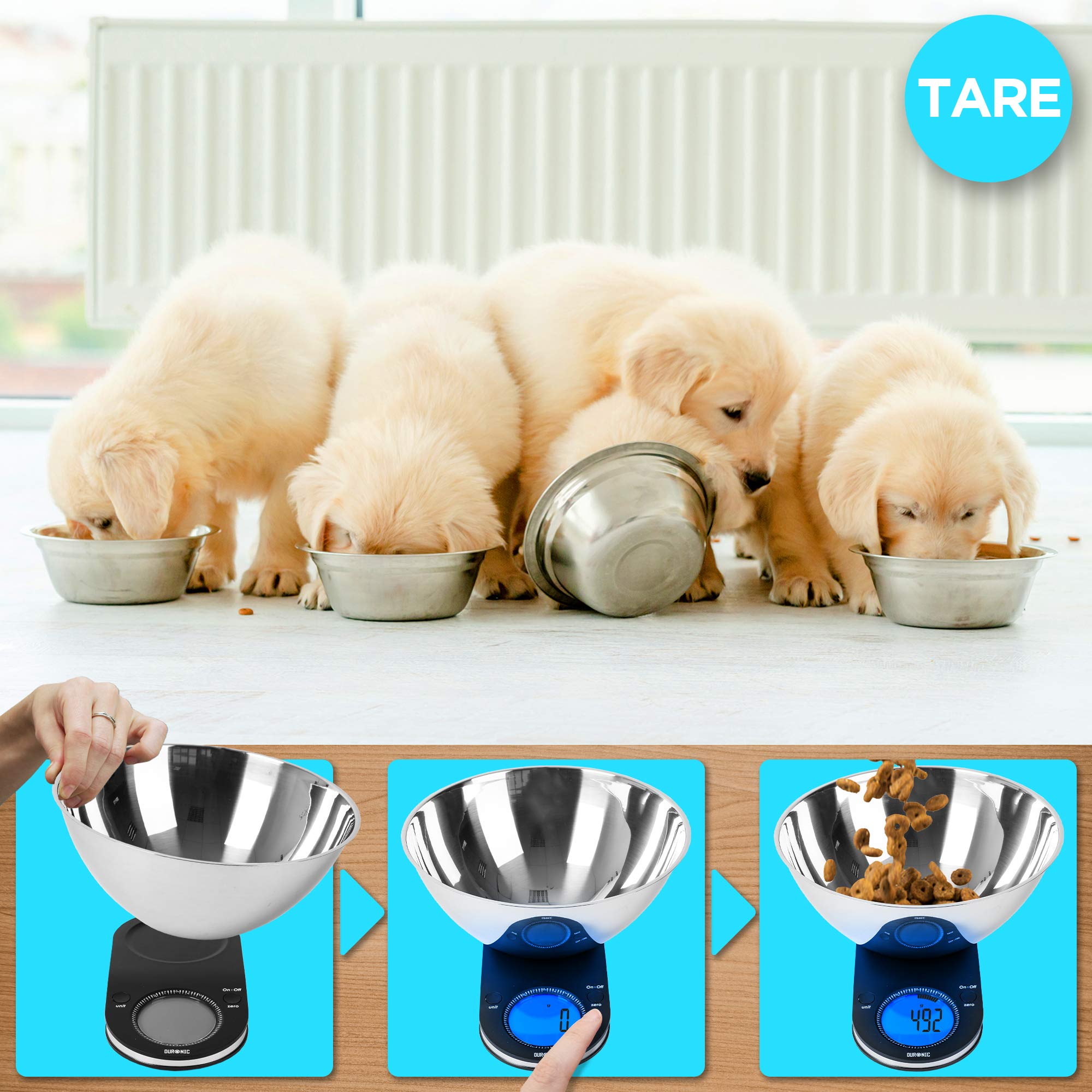 Duronic KS5000 Küchenwaage | 5 kg Digitalwaage oval mit 3 L abnehmbarer Schüssel | 1 g grammgenau Präzision-Feinwaage | Haushaltswaage mit Tara-Funktion | Digitale Waage mit Hold-Funktion | Zum Backen