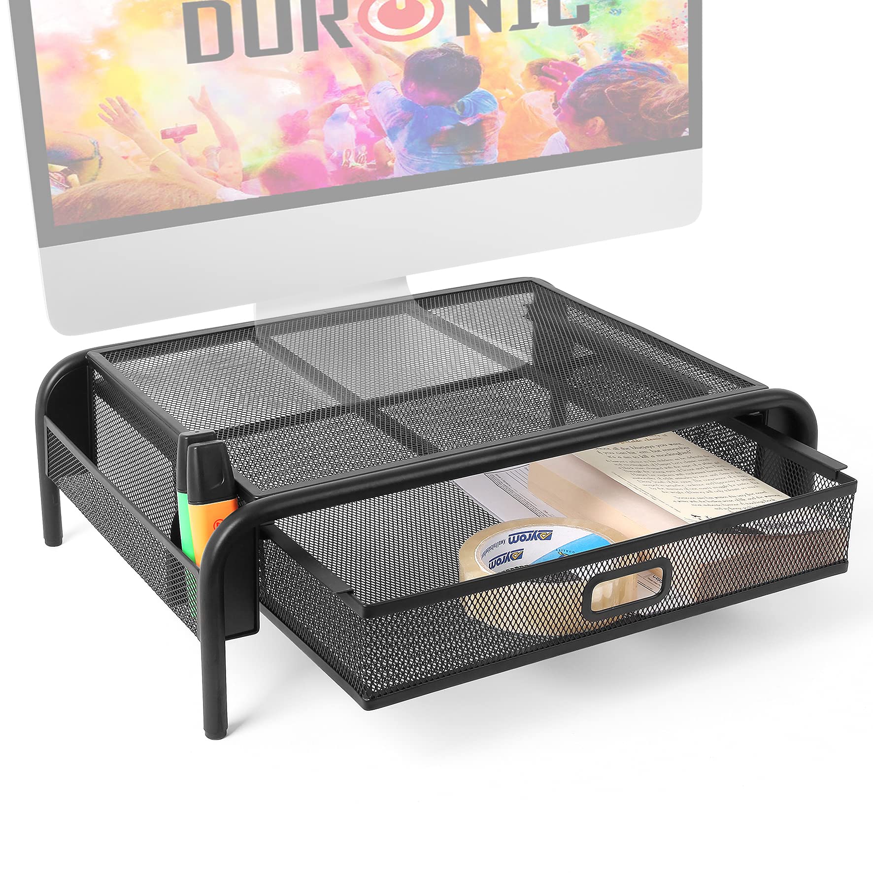 Duronic DM072 Bildschirmerhöhung mit Schublade | 10 kg Kapazität | Ergonomische Monitorhalterung Schwarz | Monitorerhöhung 33 cm x 26 cm | Notebookständer | TV Ständer