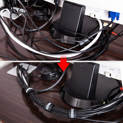 Duronic 24 STRAPS wiederverwendbare Kabelbinder | 2x15cm Klettband mit Klettverschluss | Kabelklettbänder für Kabelmanagement | Schwarze Klettkabelbinder | Wiederverschließbare Kabelorganizer